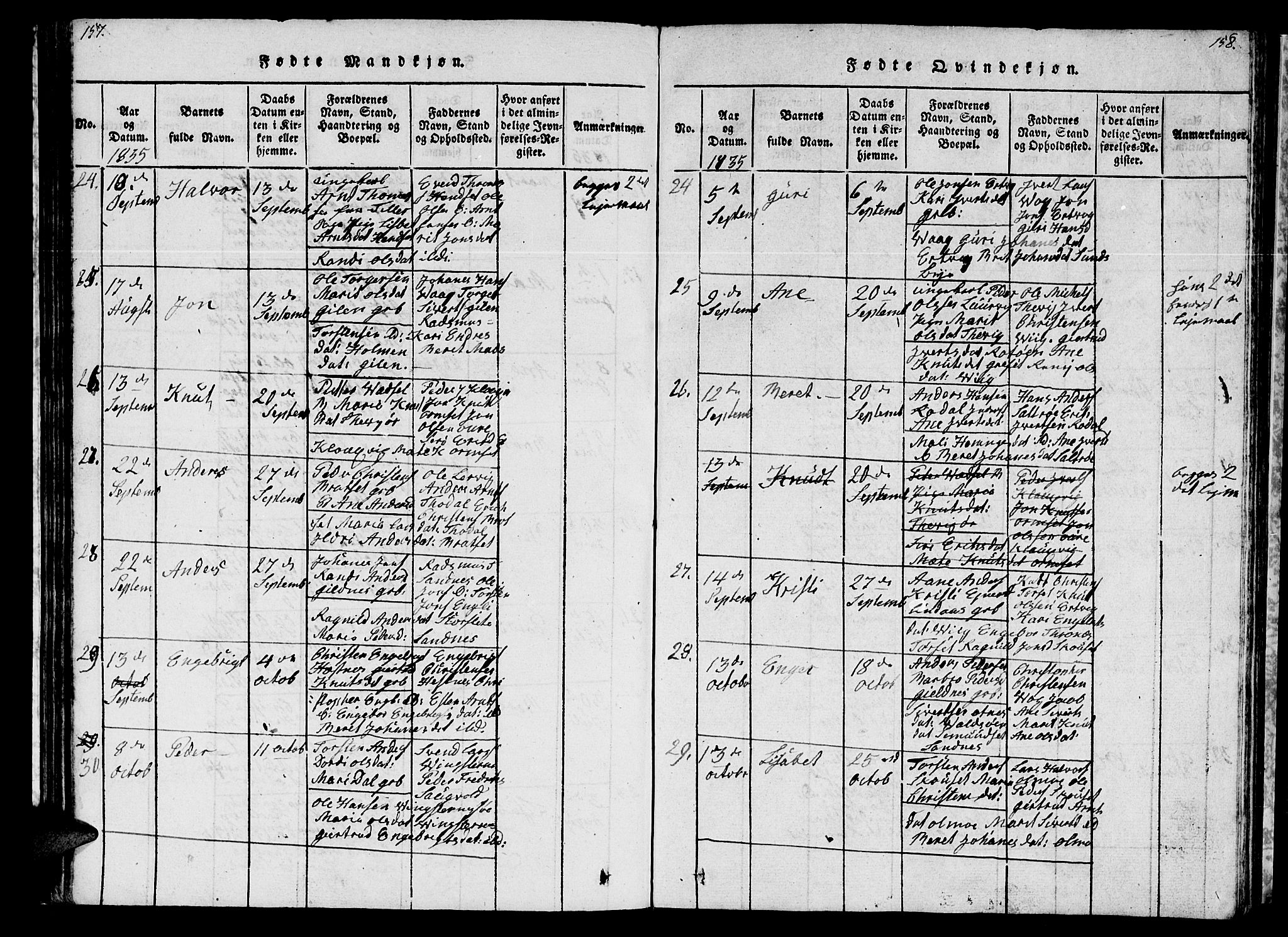 Ministerialprotokoller, klokkerbøker og fødselsregistre - Møre og Romsdal, AV/SAT-A-1454/578/L0908: Parish register (copy) no. 578C01, 1819-1837, p. 157-158