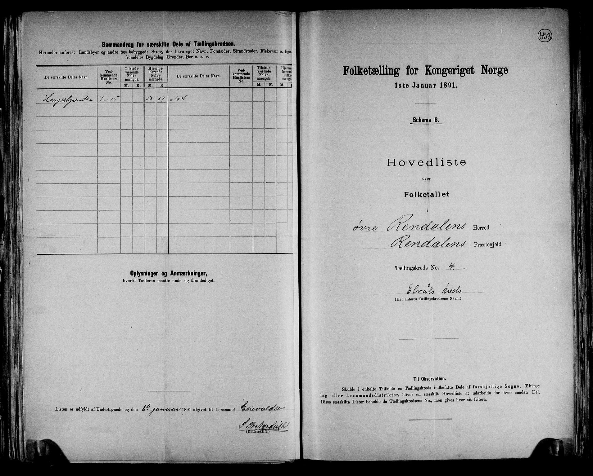 RA, 1891 census for 0433 Øvre Rendal, 1891, p. 9