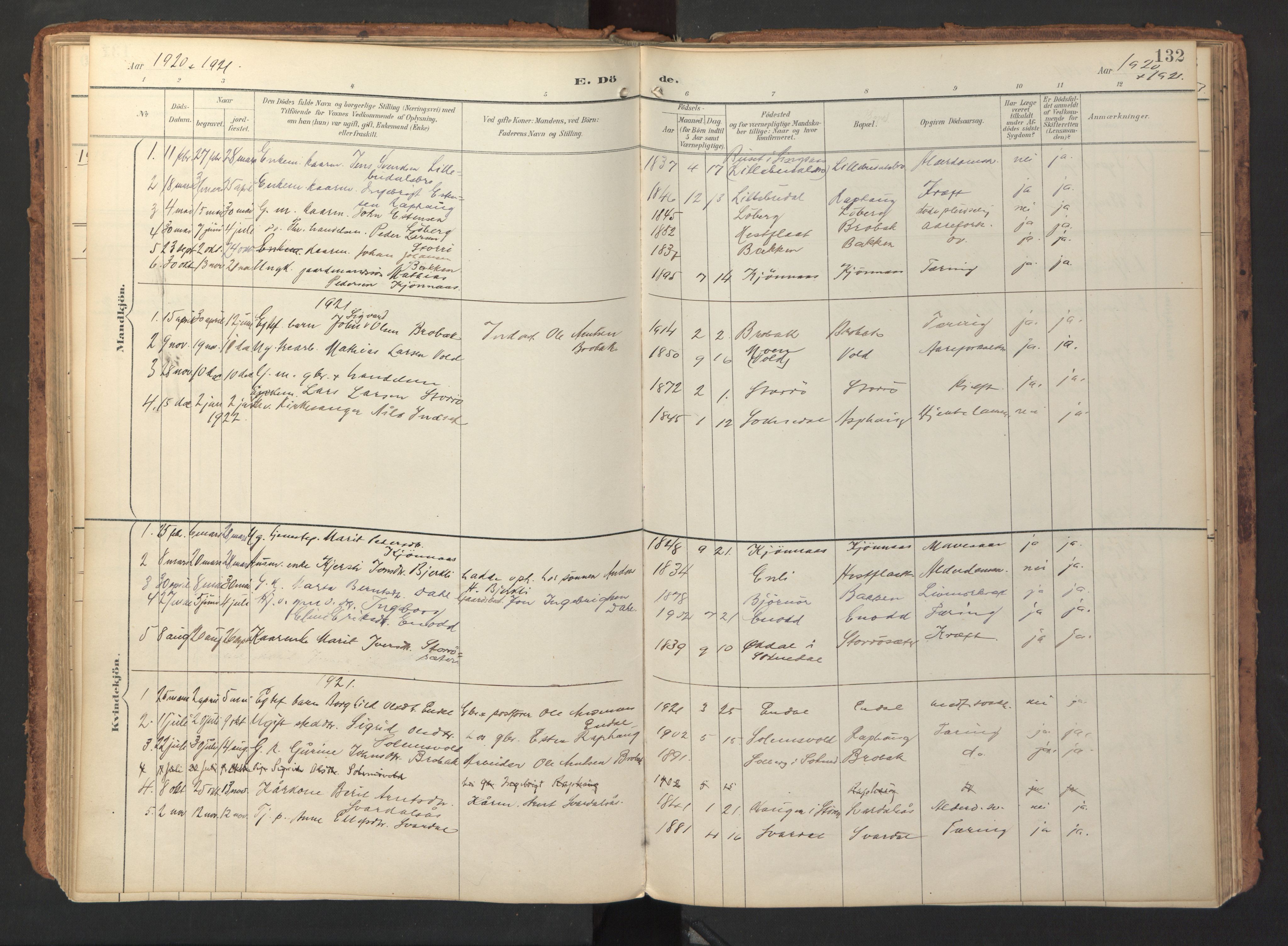 Ministerialprotokoller, klokkerbøker og fødselsregistre - Sør-Trøndelag, SAT/A-1456/690/L1050: Parish register (official) no. 690A01, 1889-1929, p. 132