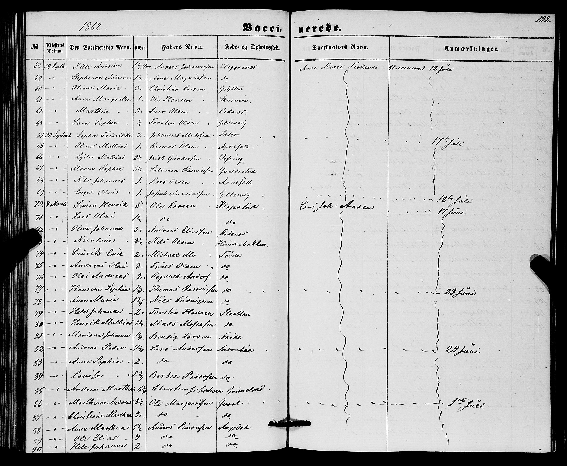 Førde sokneprestembete, AV/SAB-A-79901/H/Haa/Haaa/L0010: Parish register (official) no. A 10, 1861-1876, p. 132