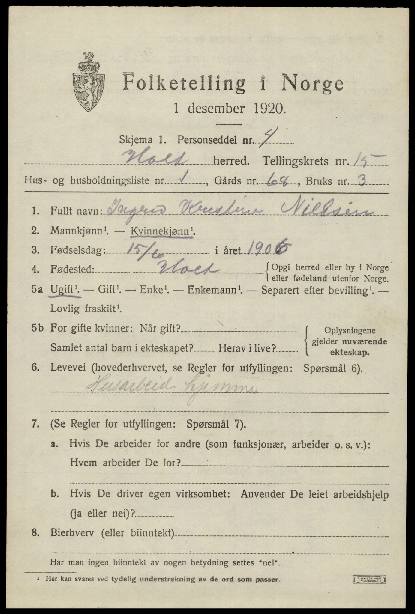 SAK, 1920 census for Holt, 1920, p. 8384