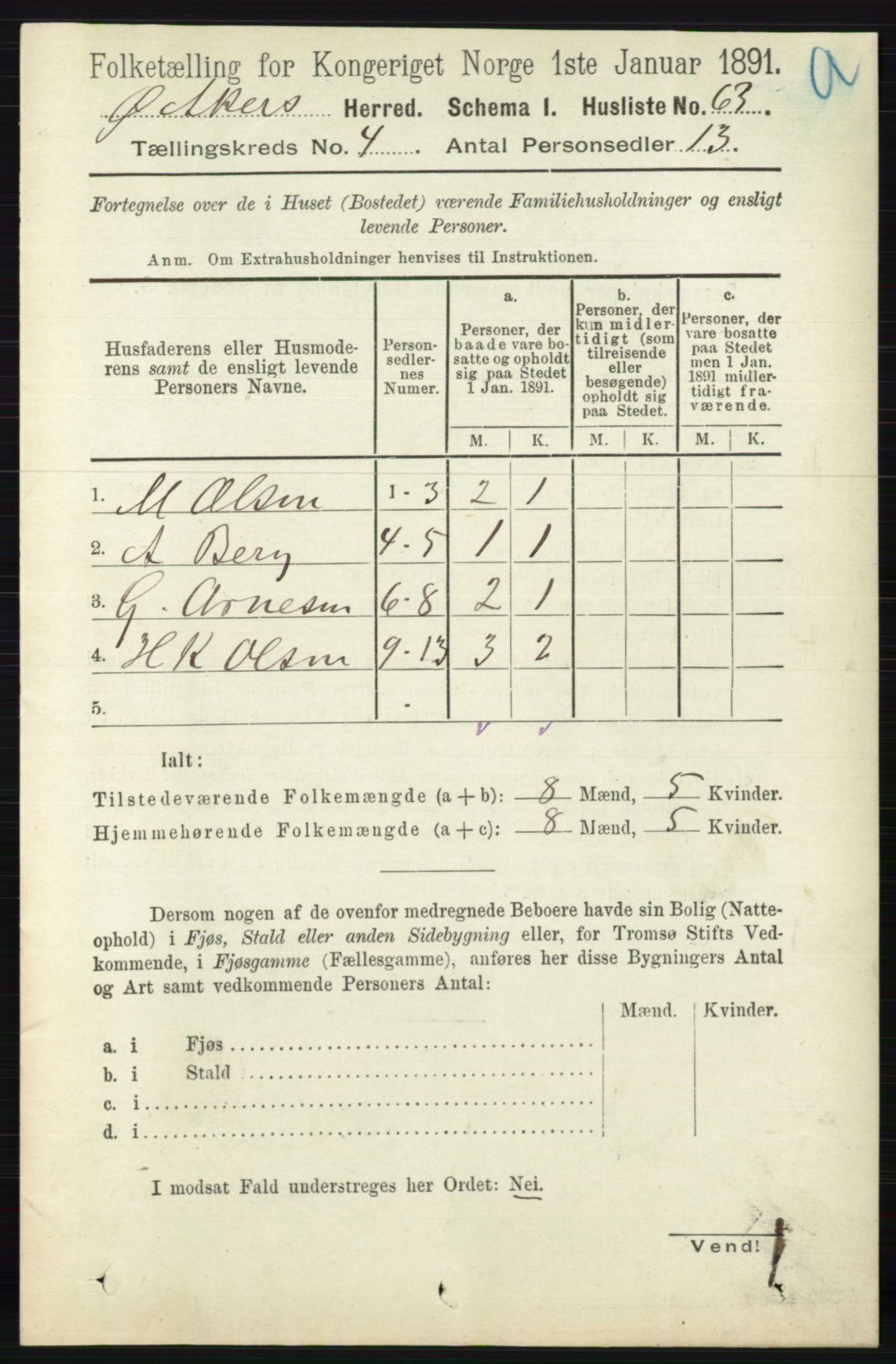 RA, 1891 census for 0218 Aker, 1891, p. 3919