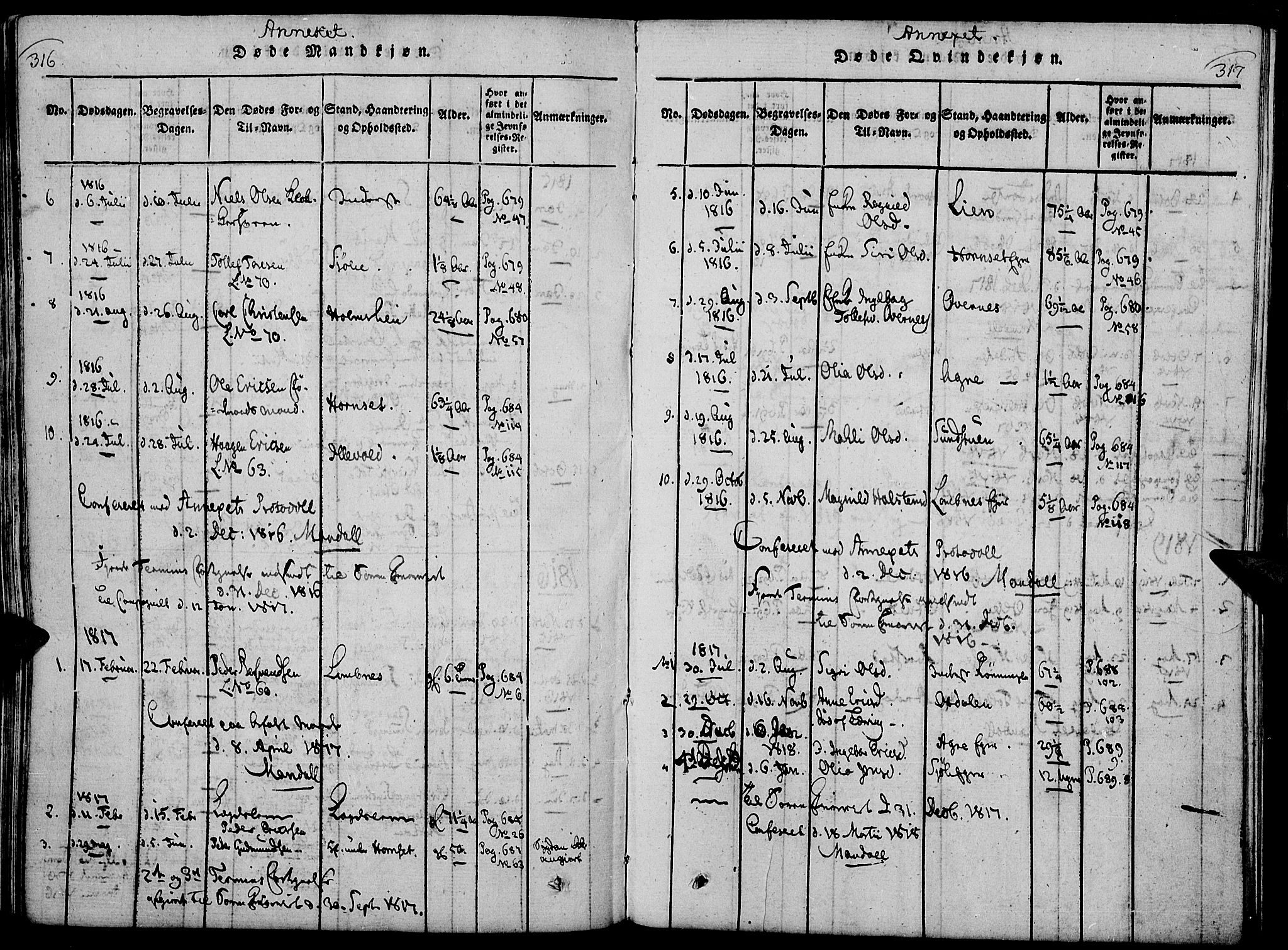 Rendalen prestekontor, AV/SAH-PREST-054/H/Ha/Haa/L0003: Parish register (official) no. 3, 1815-1829, p. 316-317