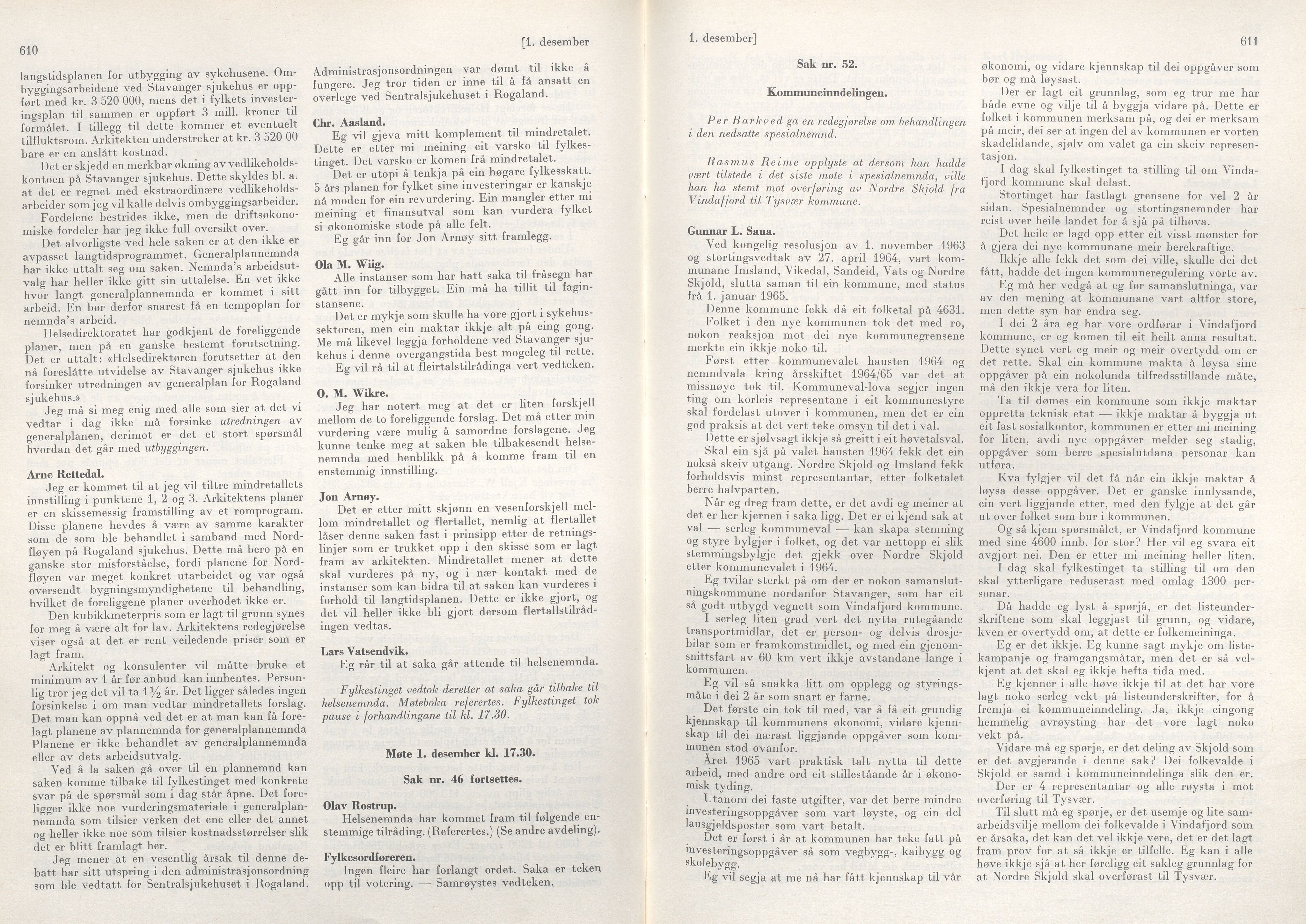 Rogaland fylkeskommune - Fylkesrådmannen , IKAR/A-900/A/Aa/Aaa/L0086: Møtebok , 1966, p. 610-611