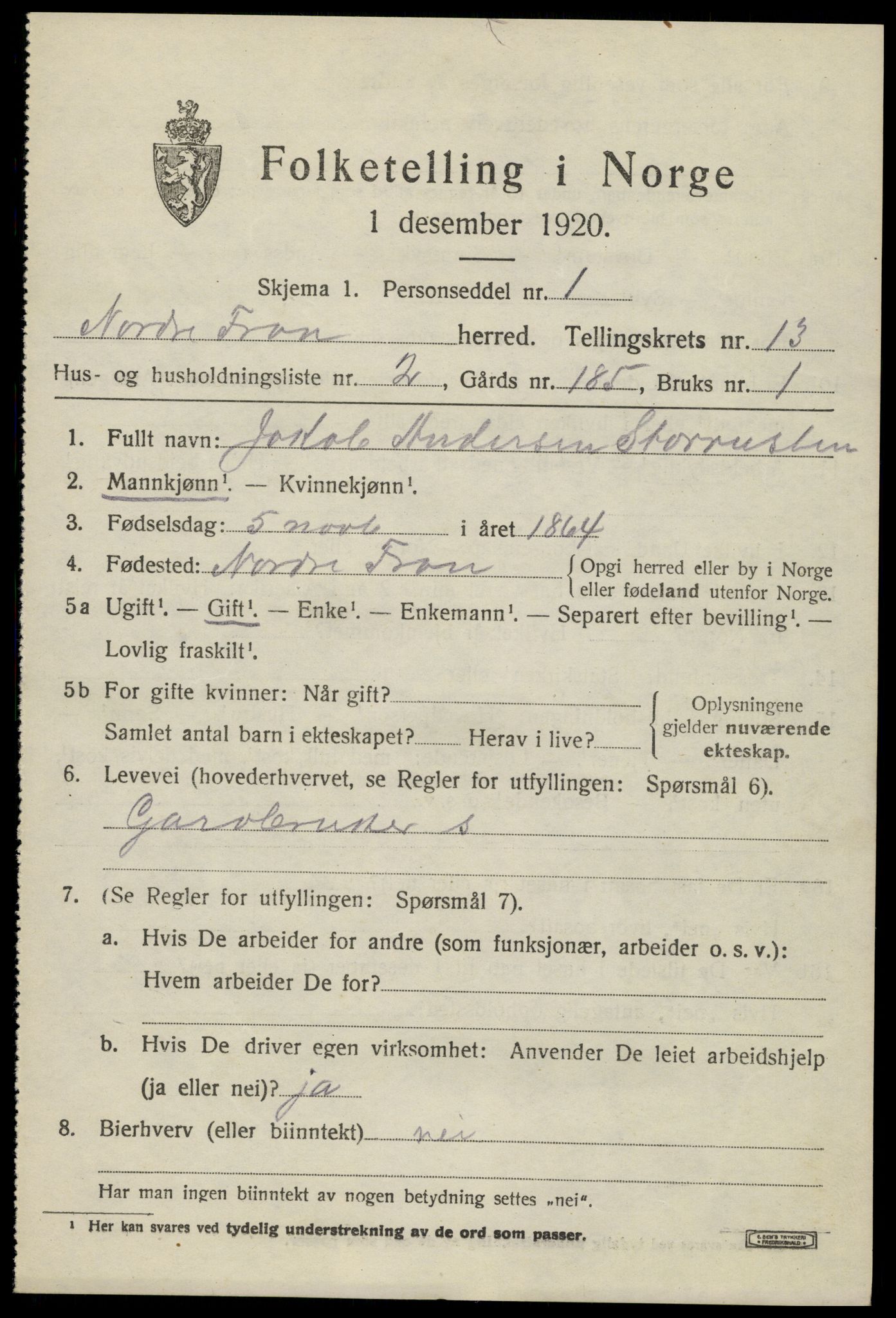 SAH, 1920 census for Nord-Fron, 1920, p. 10320