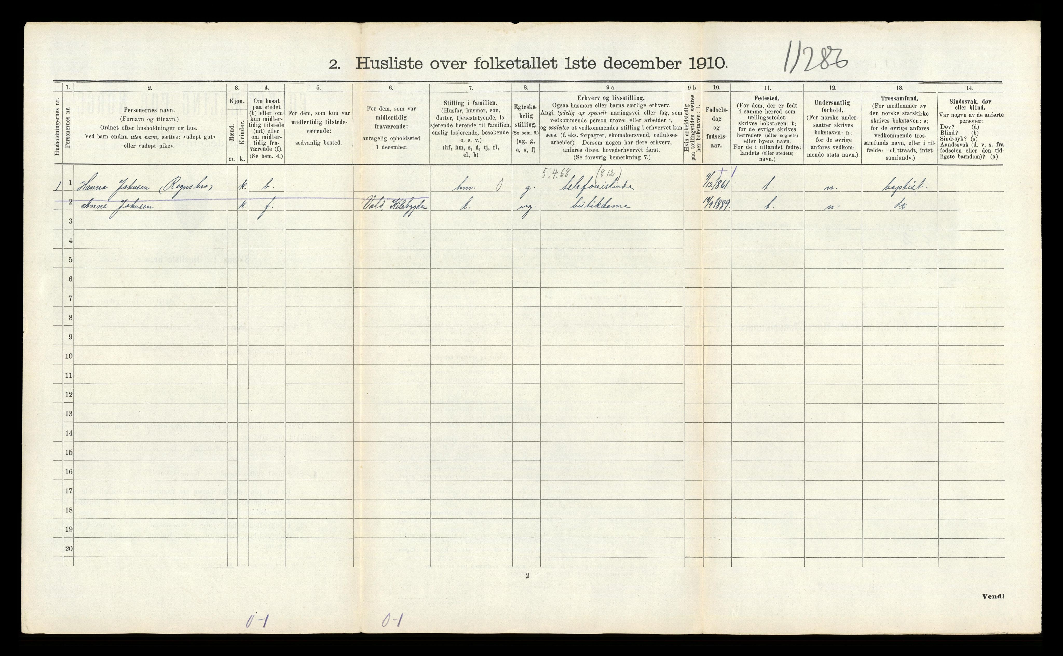 RA, 1910 census for Solum, 1910, p. 2732