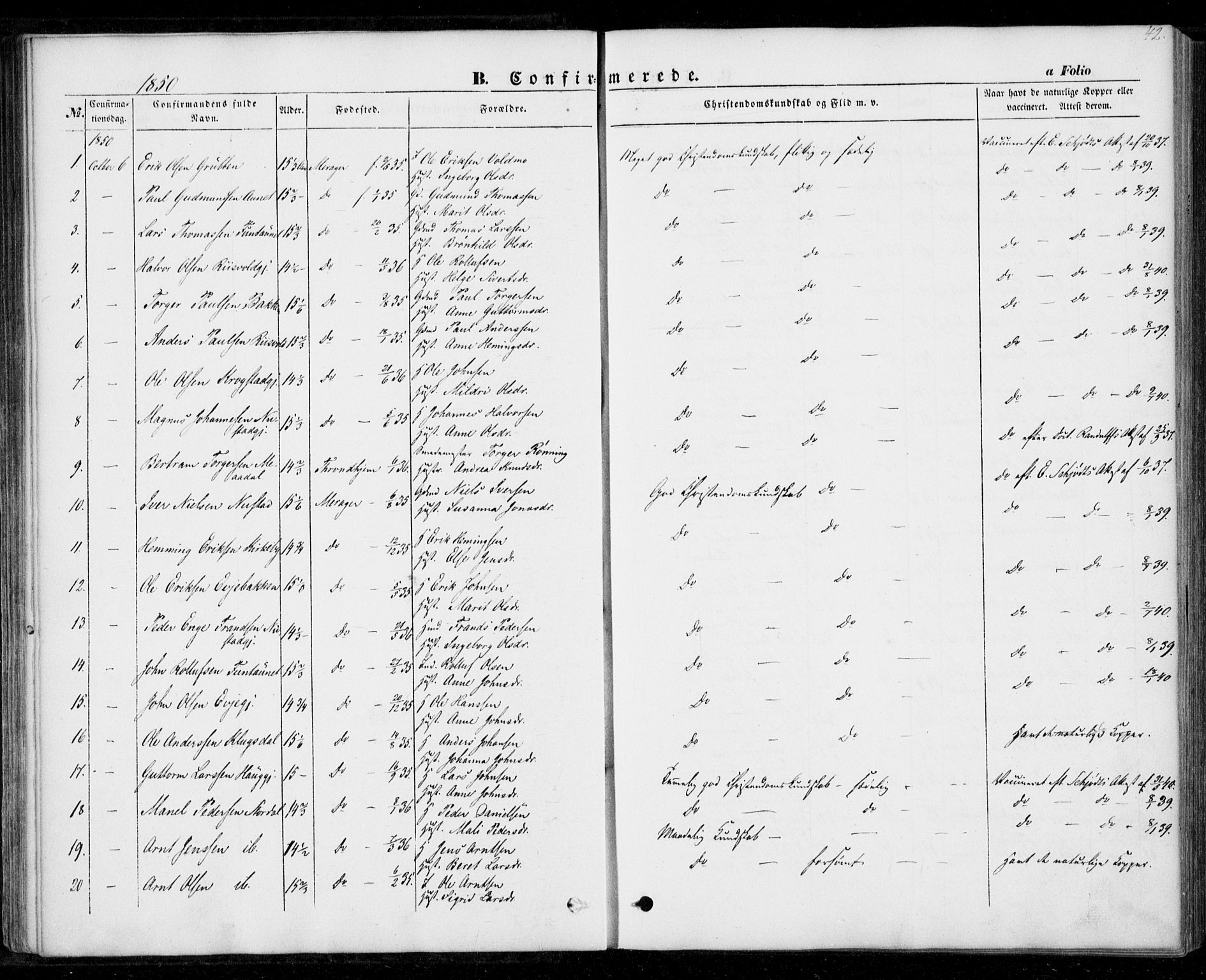 Ministerialprotokoller, klokkerbøker og fødselsregistre - Nord-Trøndelag, SAT/A-1458/706/L0040: Parish register (official) no. 706A01, 1850-1861, p. 42
