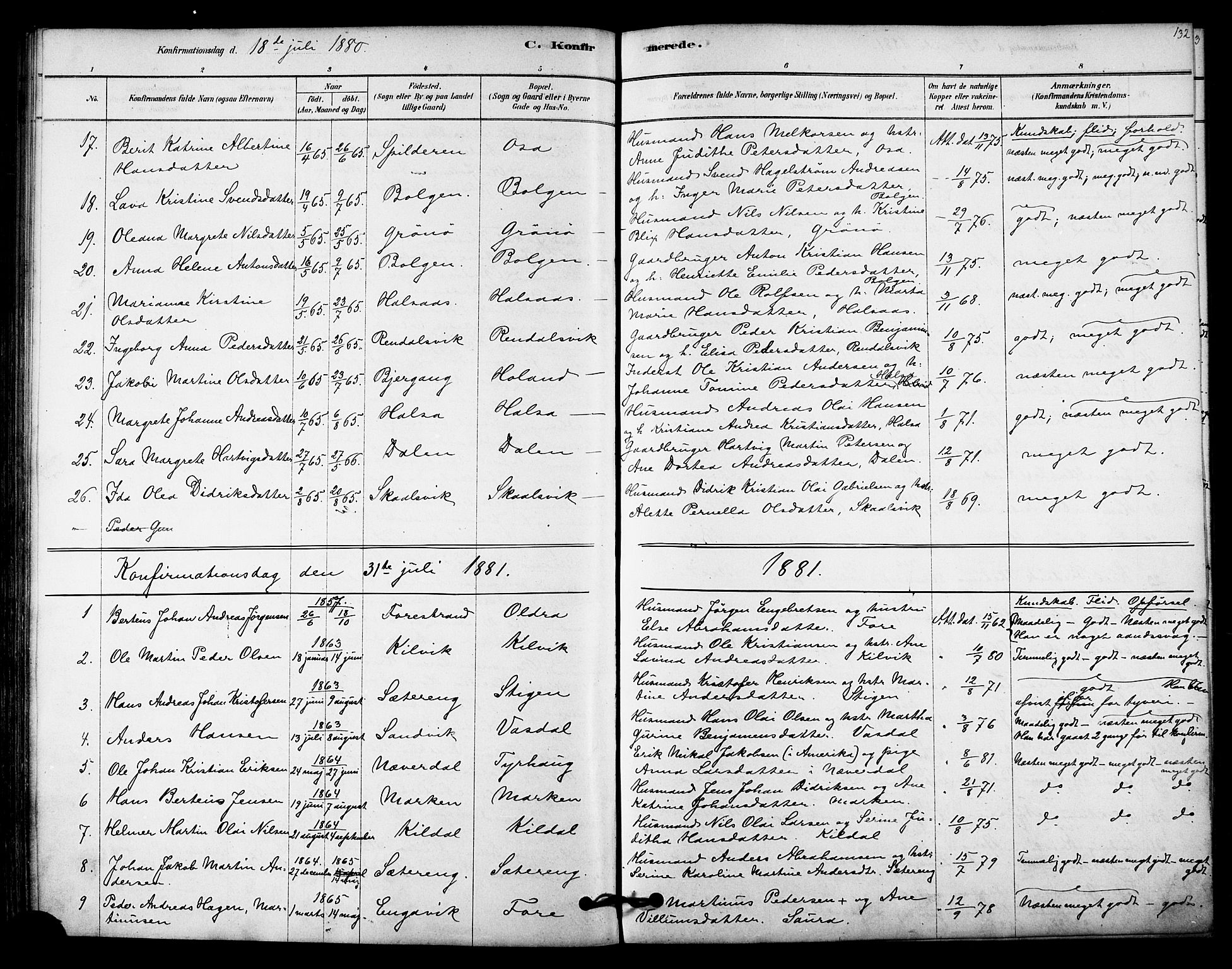 Ministerialprotokoller, klokkerbøker og fødselsregistre - Nordland, SAT/A-1459/843/L0626: Parish register (official) no. 843A01, 1878-1907, p. 132