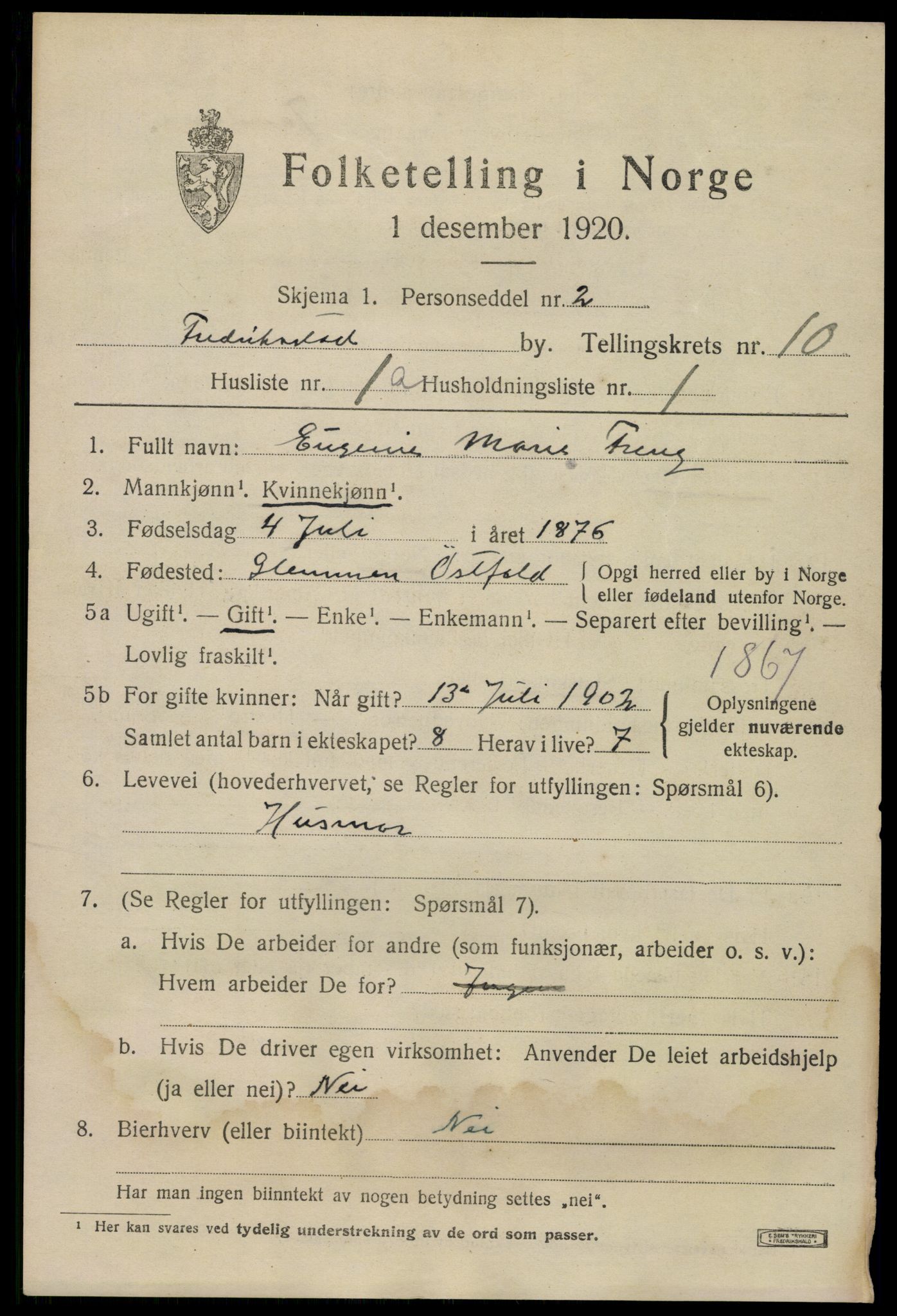 SAO, 1920 census for Fredrikstad, 1920, p. 26719