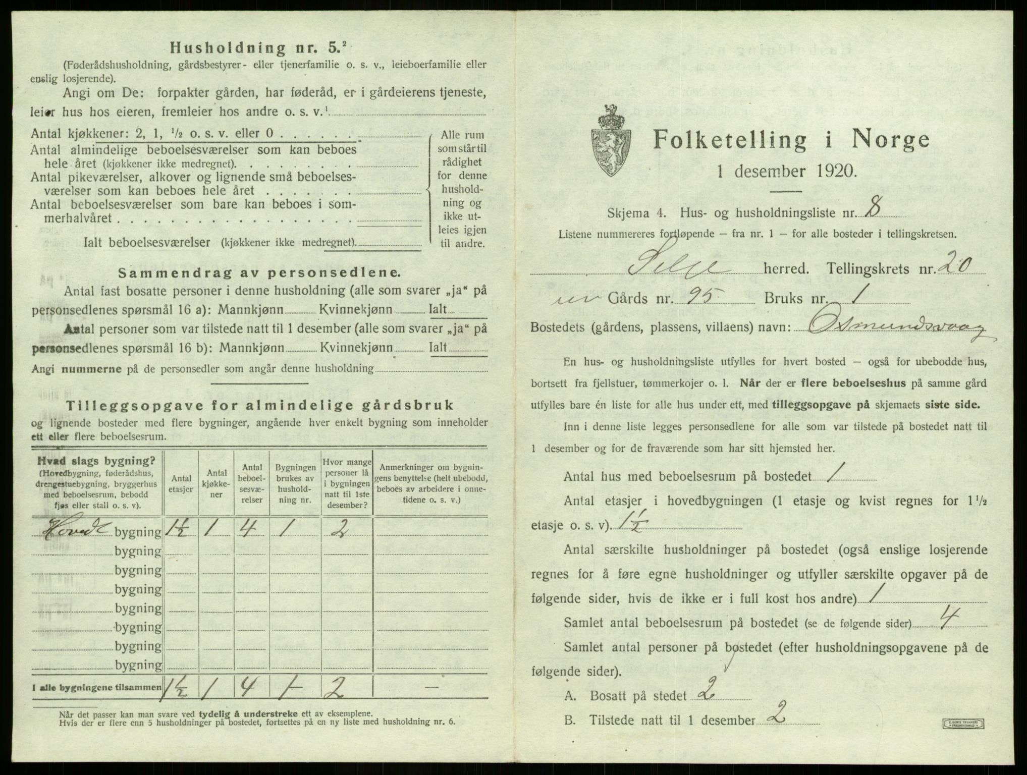 SAB, 1920 census for Selje, 1920, p. 1168