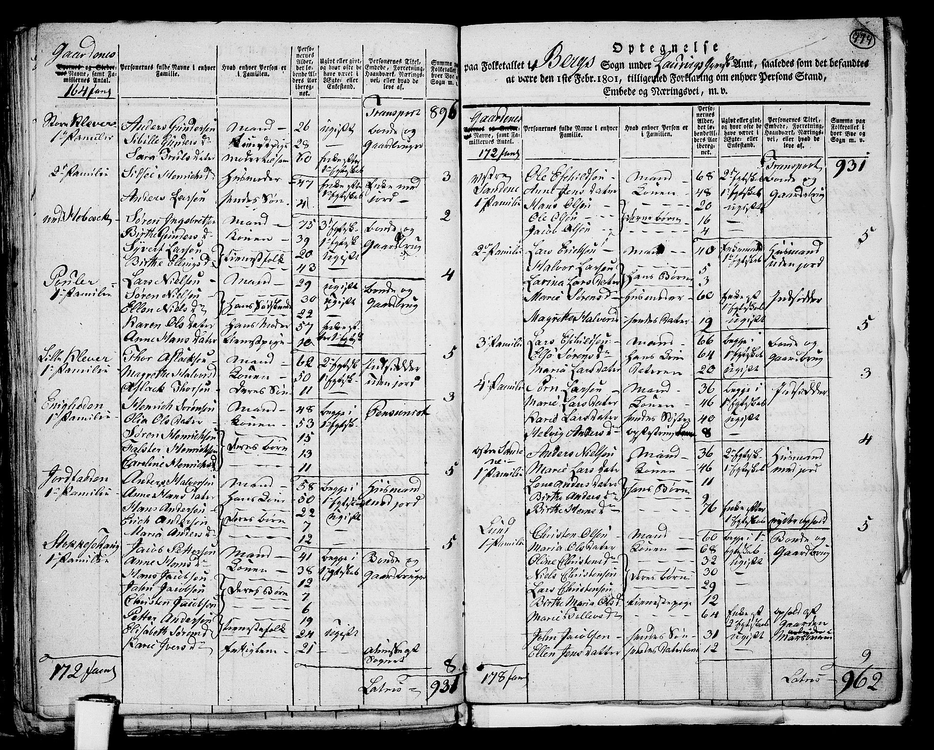 RA, 1801 census for 0726P Brunlanes, 1801, p. 473b-474a