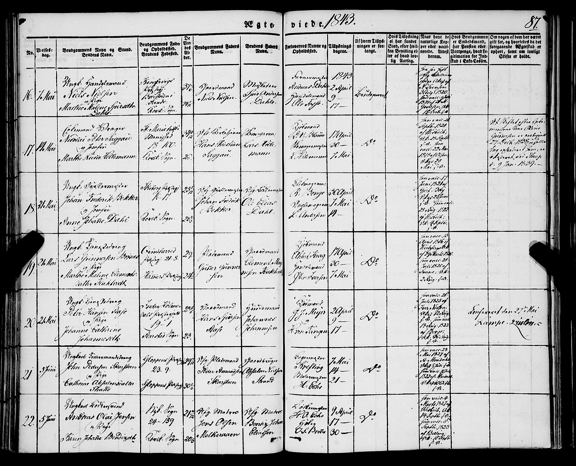 Korskirken sokneprestembete, AV/SAB-A-76101/H/Haa/L0034: Parish register (official) no. D 1, 1832-1852, p. 87