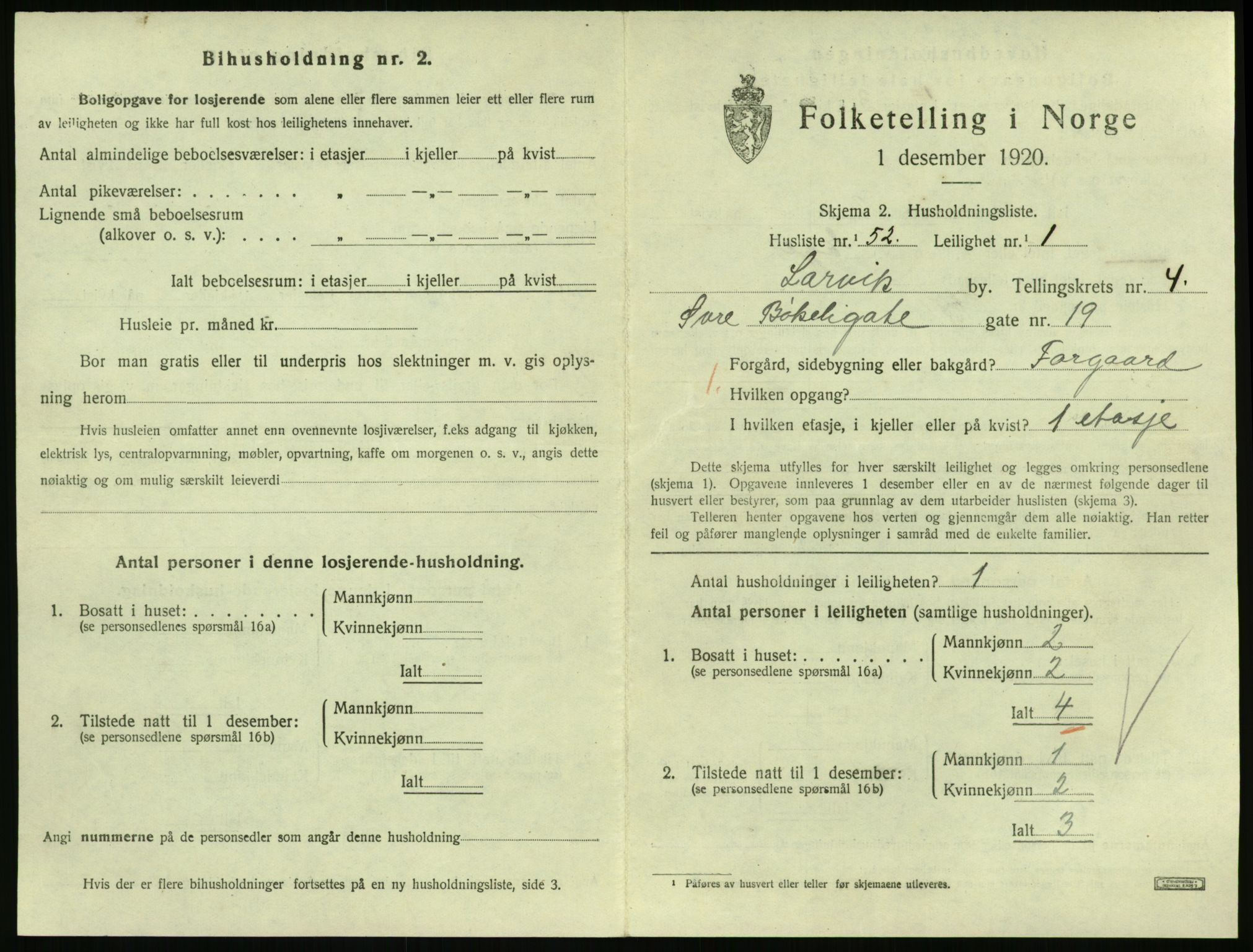 SAKO, 1920 census for Larvik, 1920, p. 4402