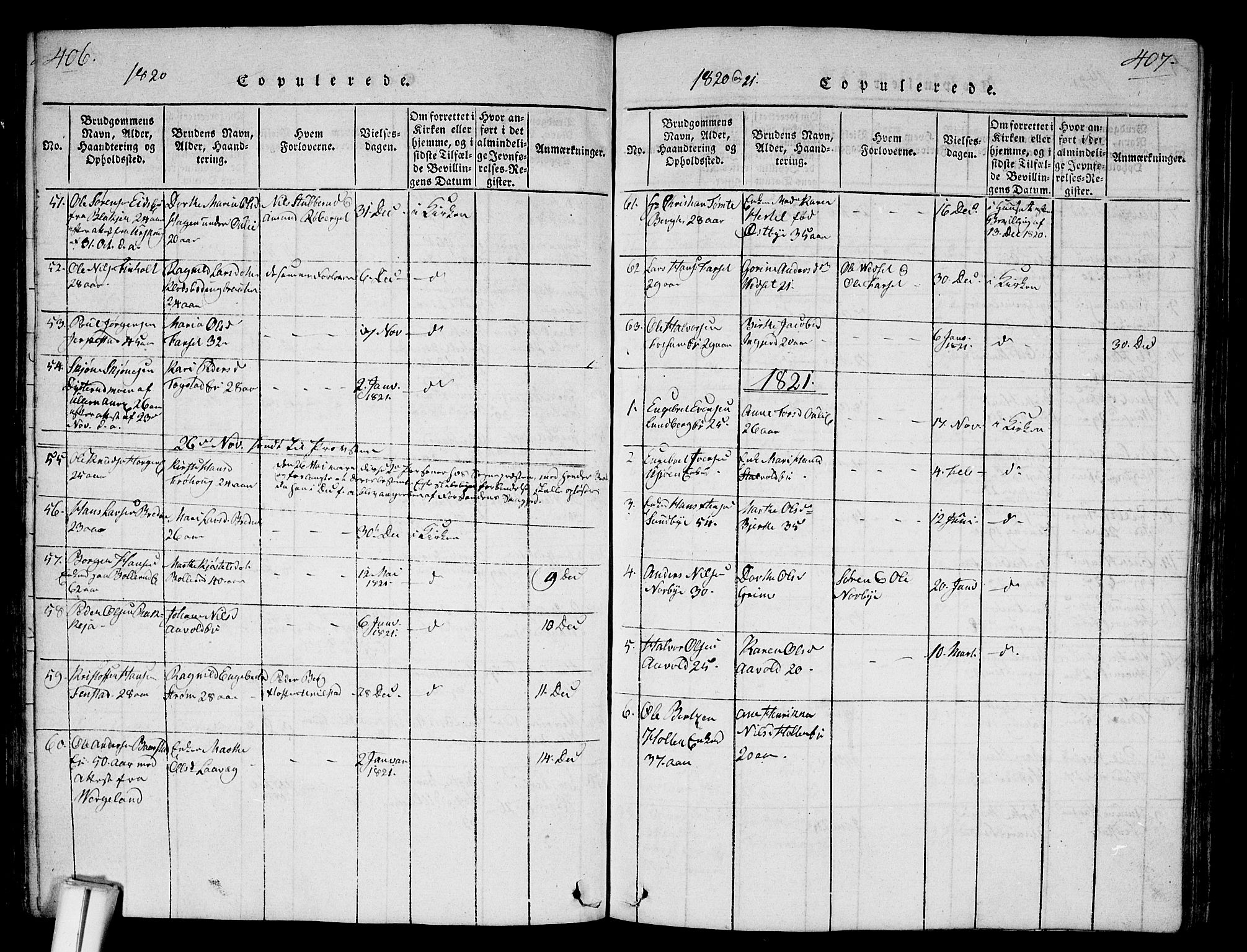 Nes prestekontor Kirkebøker, SAO/A-10410/G/Ga/L0001: Parish register (copy) no. I 1, 1815-1835, p. 406-407
