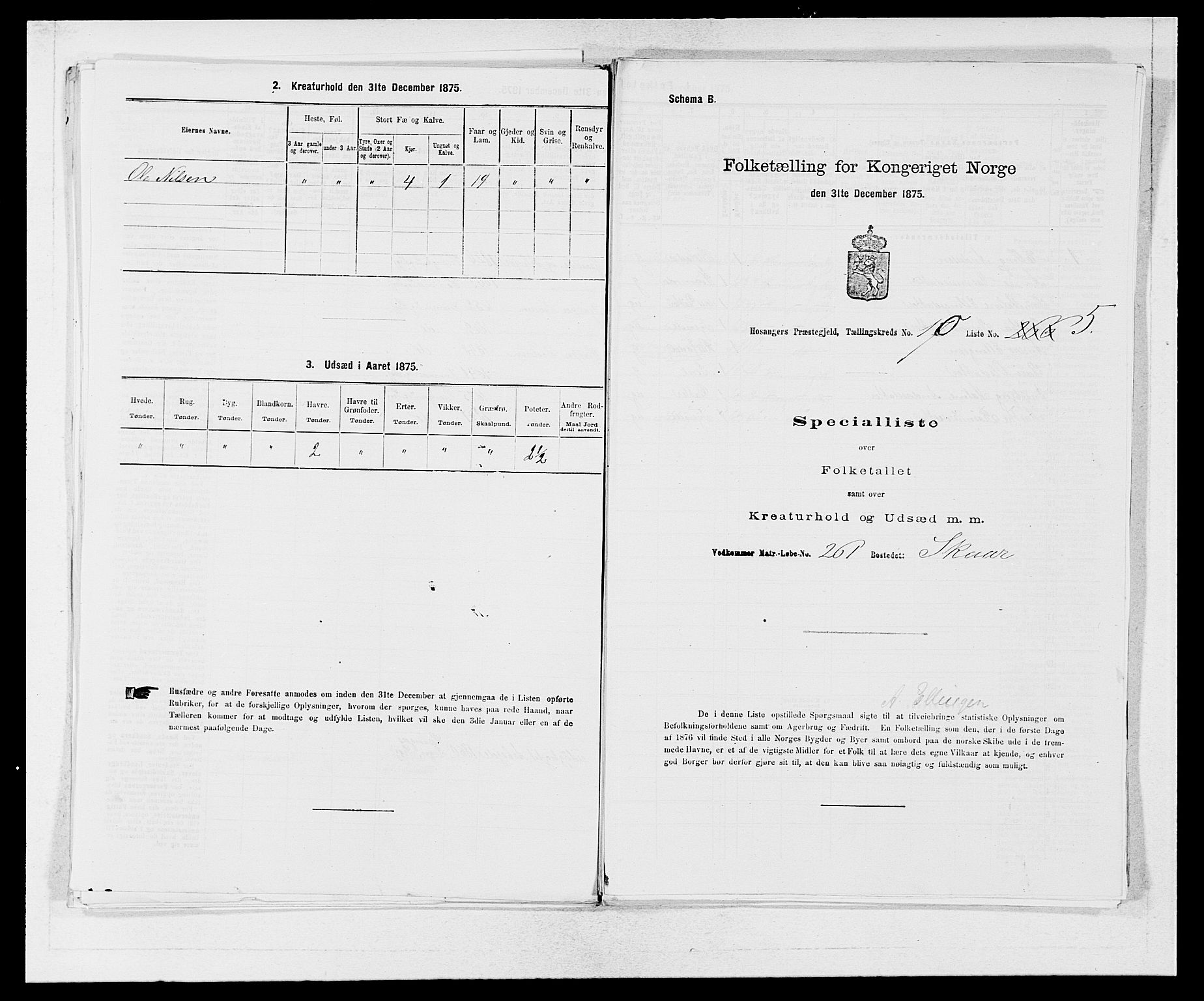 SAB, 1875 census for 1253P Hosanger, 1875, p. 711