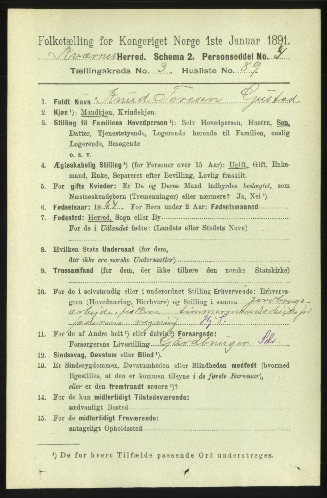 RA, 1891 census for 1553 Kvernes, 1891, p. 1659