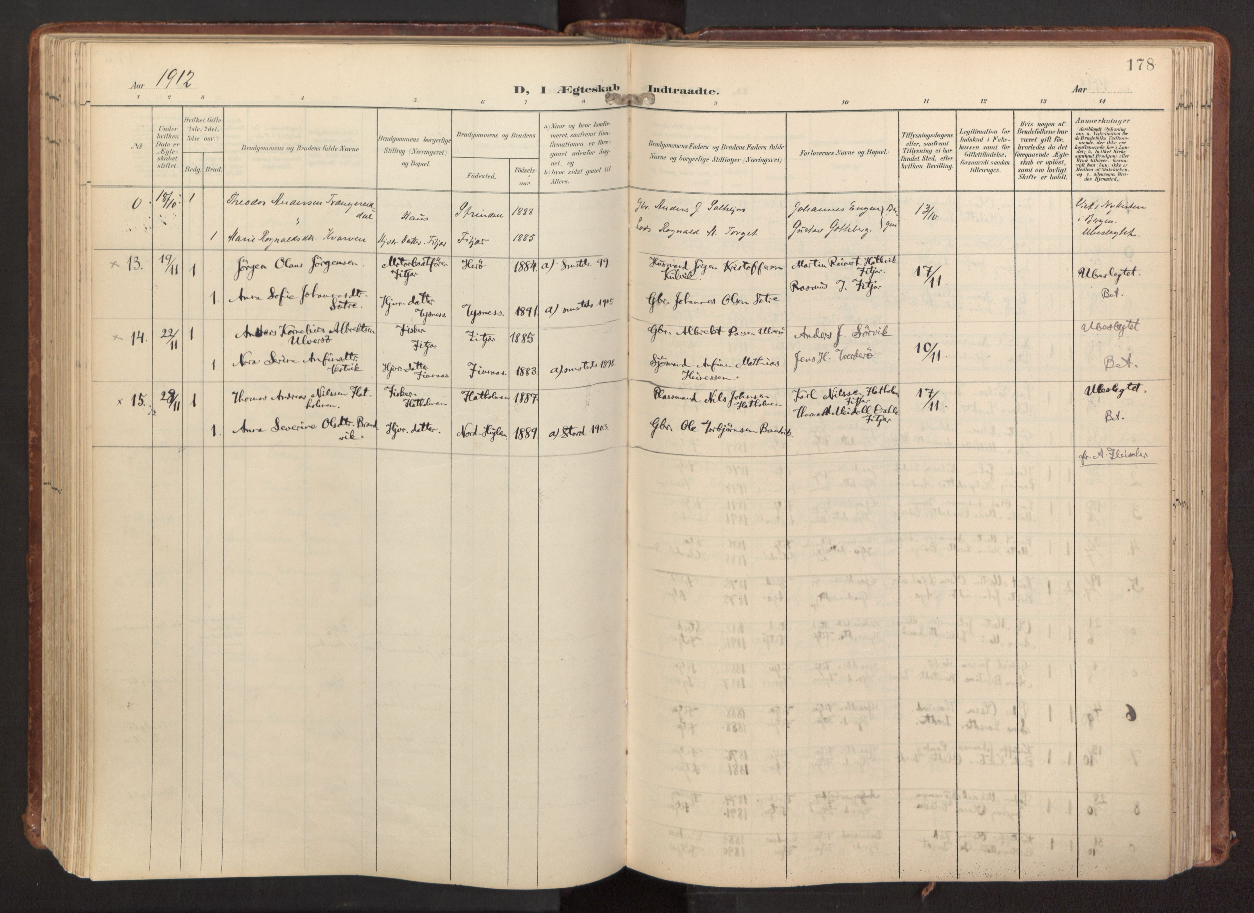 Fitjar sokneprestembete, AV/SAB-A-99926: Parish register (official) no. A 3, 1900-1918, p. 178