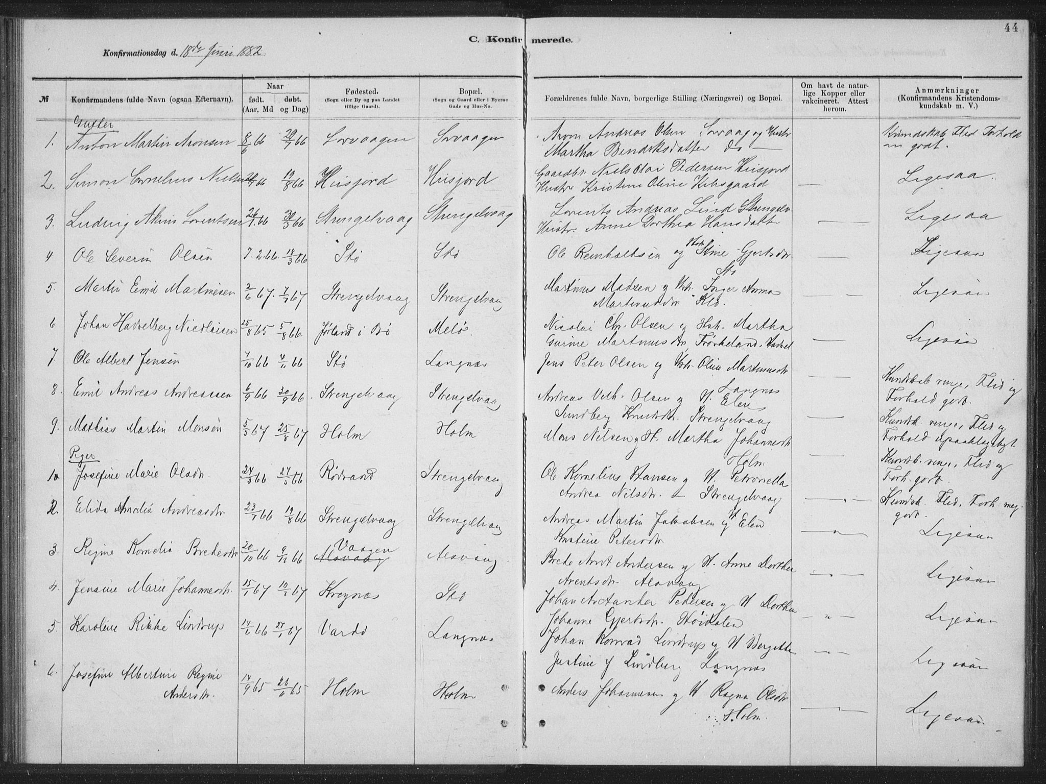 Ministerialprotokoller, klokkerbøker og fødselsregistre - Nordland, AV/SAT-A-1459/894/L1359: Parish register (copy) no. 894C02, 1877-1884, p. 44