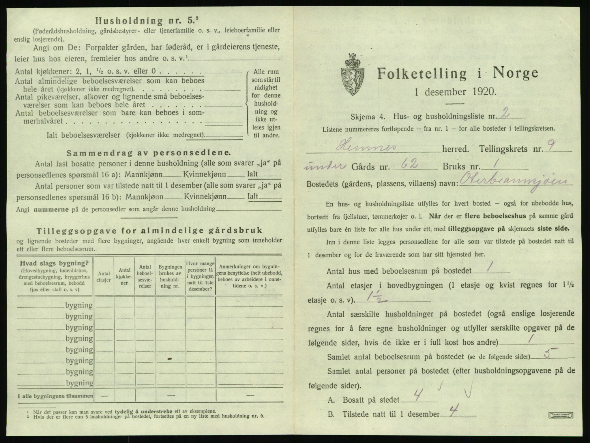 SAT, 1920 census for Hemnes, 1920, p. 1292