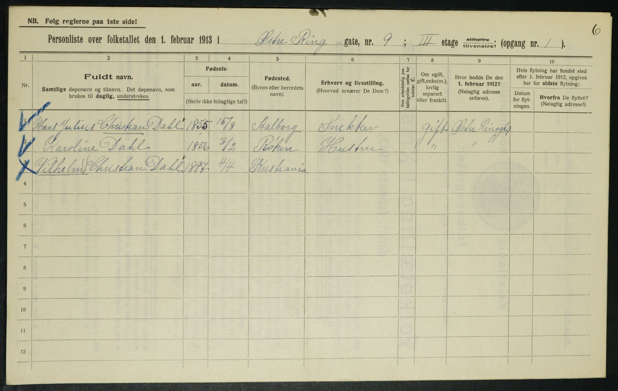 OBA, Municipal Census 1913 for Kristiania, 1913, p. 129397