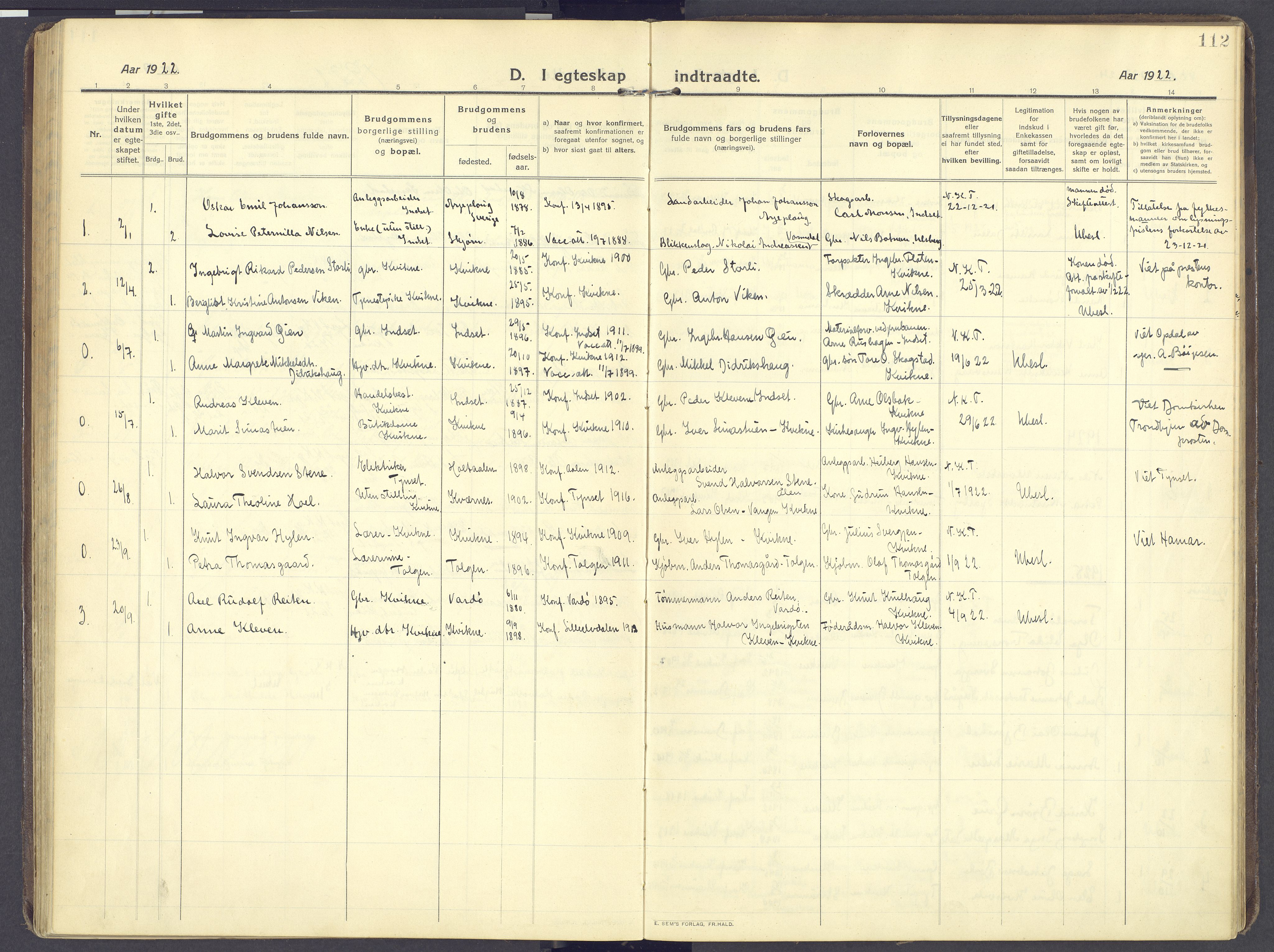 Kvikne prestekontor, SAH/PREST-064/H/Ha/Haa/L0009: Parish register (official) no. 9, 1911-1942, p. 112
