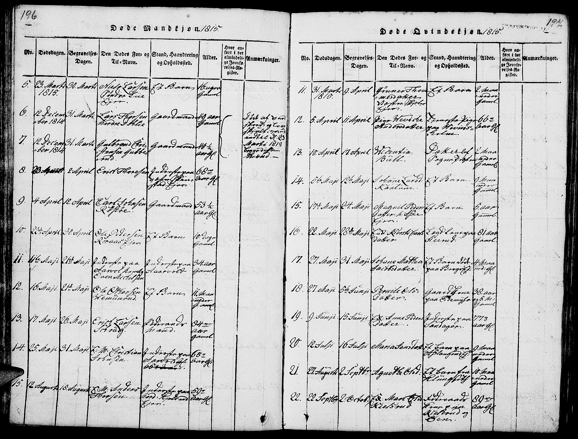 Nes prestekontor, Hedmark, AV/SAH-PREST-020/L/La/L0003: Parish register (copy) no. 3, 1814-1831, p. 196-197