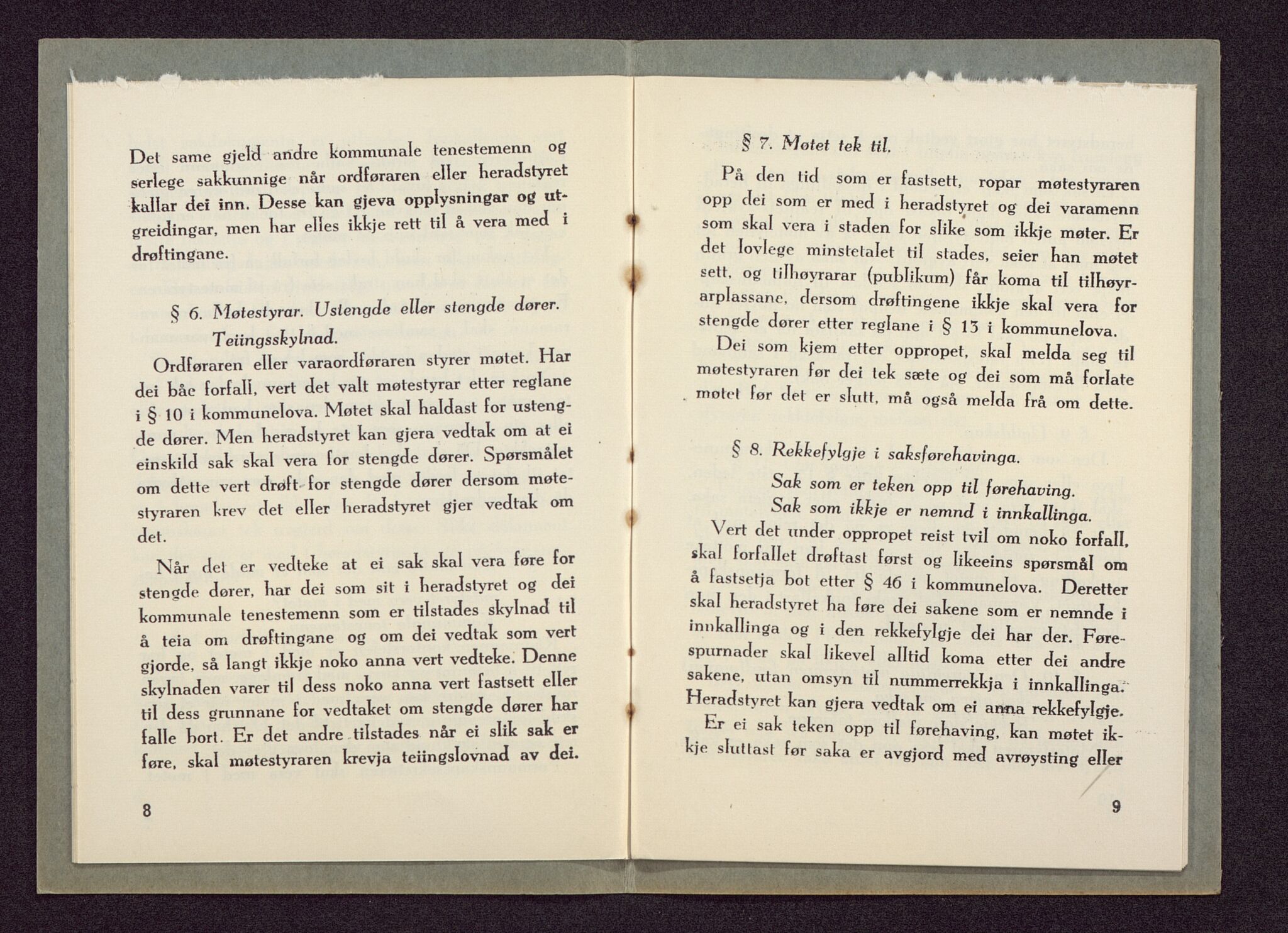 Haus/Arna kommune. Formannskapet, BBA/A-0057/X/L0001/0002: Egenproduserte trykksaker. / Føresegner for Haus heradstyre og Haus formannskap. Hefte., 1957