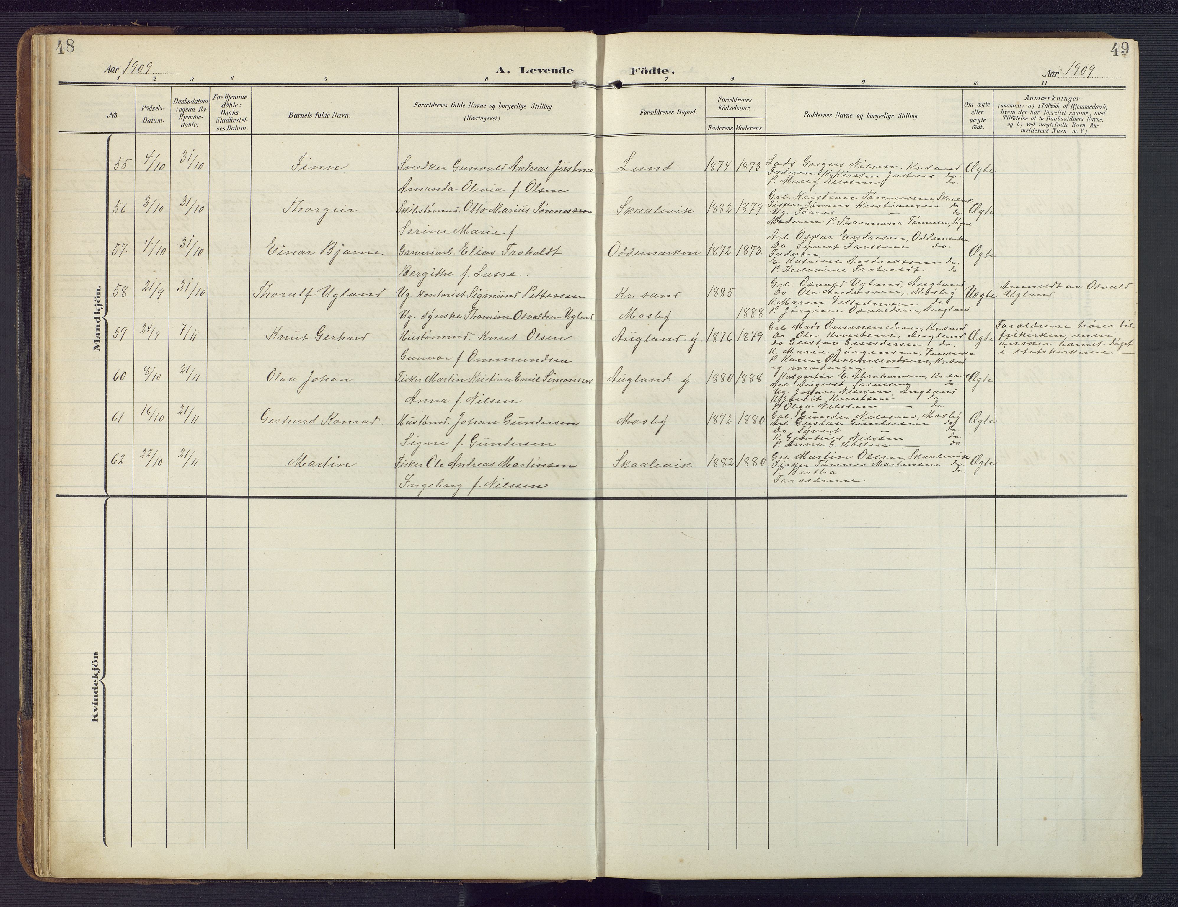 Oddernes sokneprestkontor, SAK/1111-0033/F/Fb/Fba/L0010: Parish register (copy) no. B 10, 1907-1941, p. 48-49