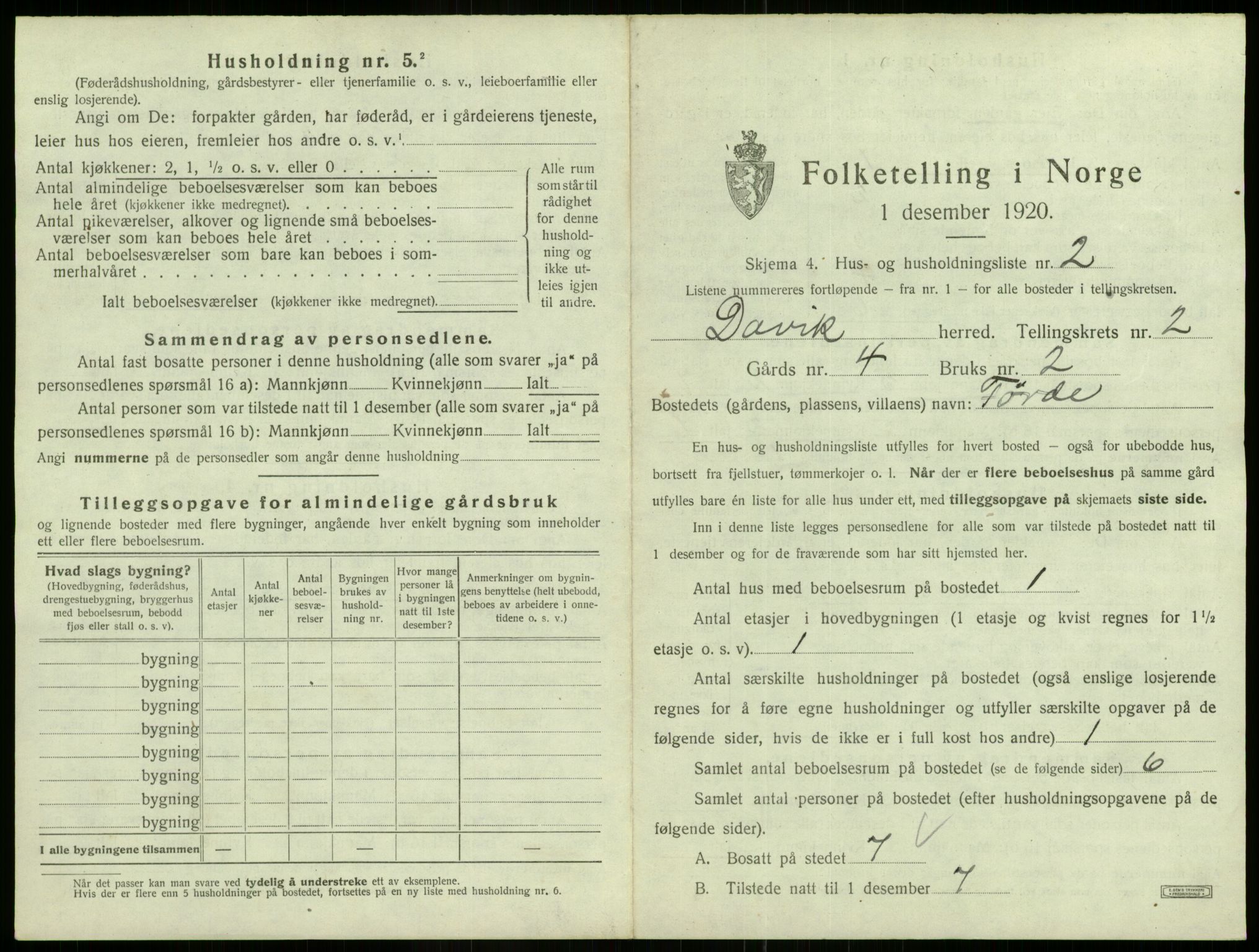 SAB, 1920 census for Davik, 1920, p. 76