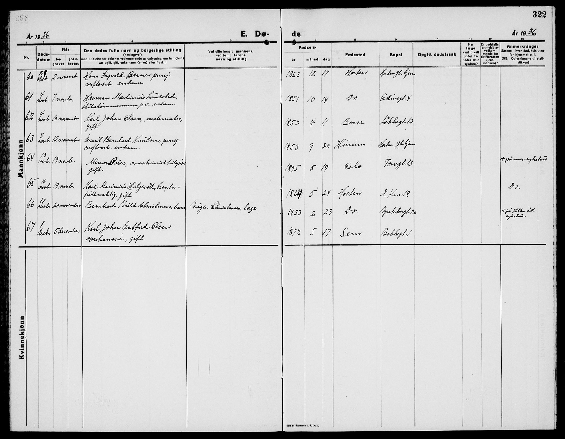 Horten kirkebøker, AV/SAKO-A-348/G/Ga/L0009: Parish register (copy) no. 9, 1926-1936, p. 322