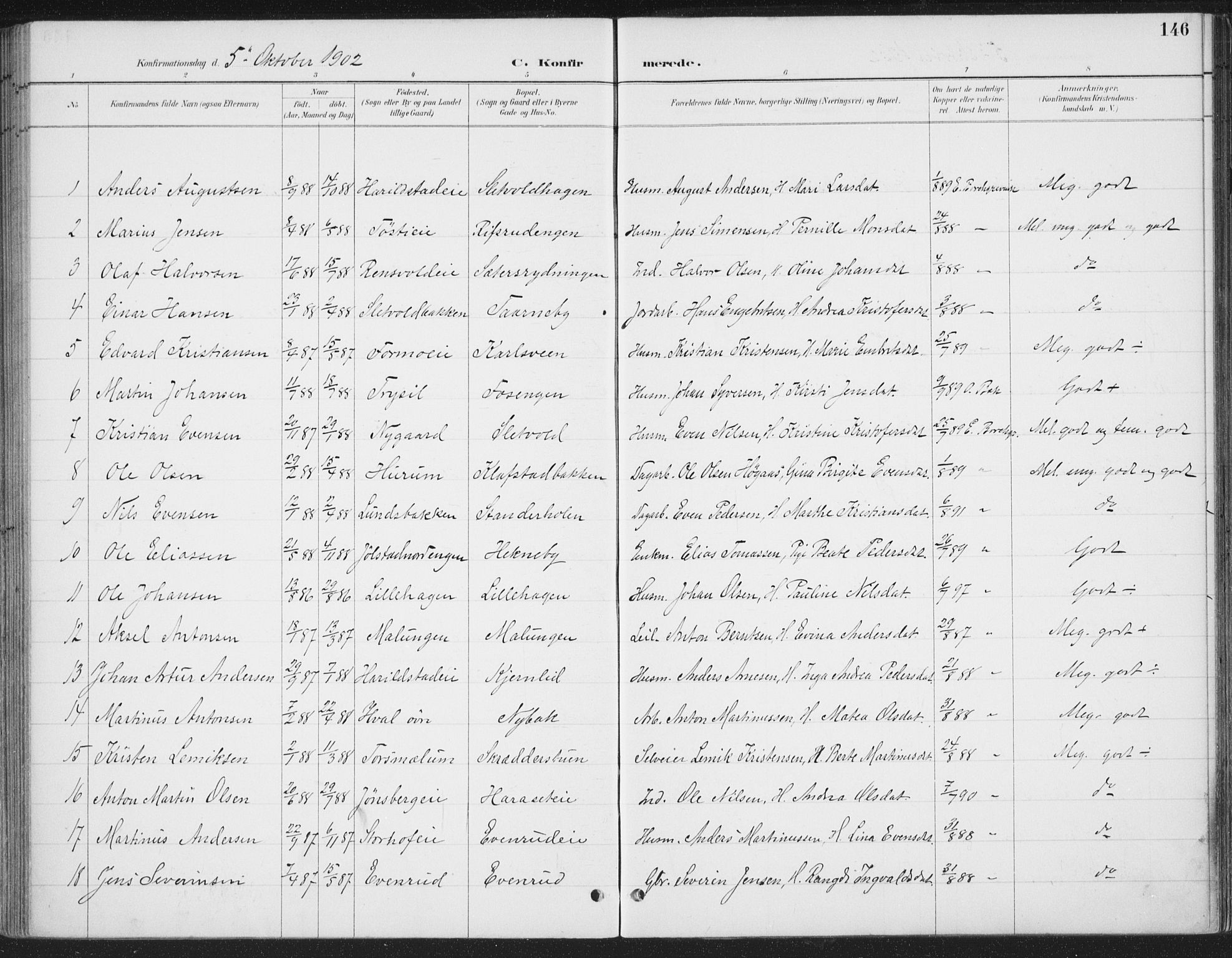 Romedal prestekontor, SAH/PREST-004/K/L0008: Parish register (official) no. 8, 1887-1905, p. 146