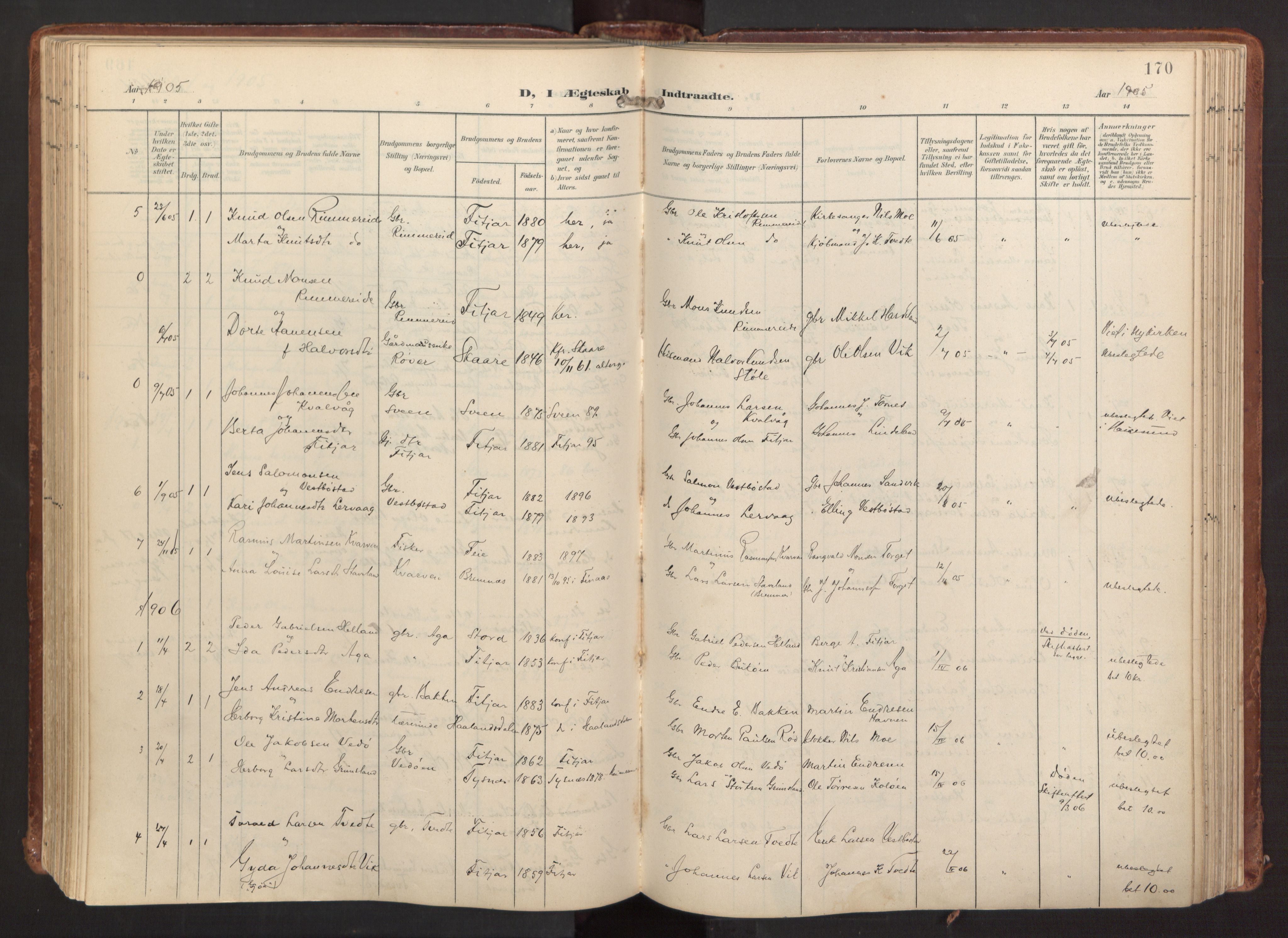 Fitjar sokneprestembete, SAB/A-99926: Parish register (official) no. A 3, 1900-1918, p. 170