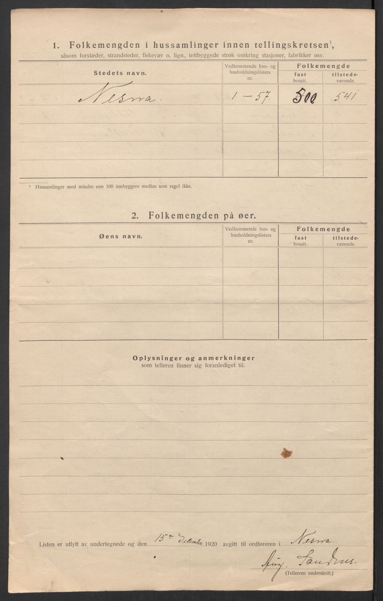 SAT, 1920 census for Nesna, 1920, p. 21