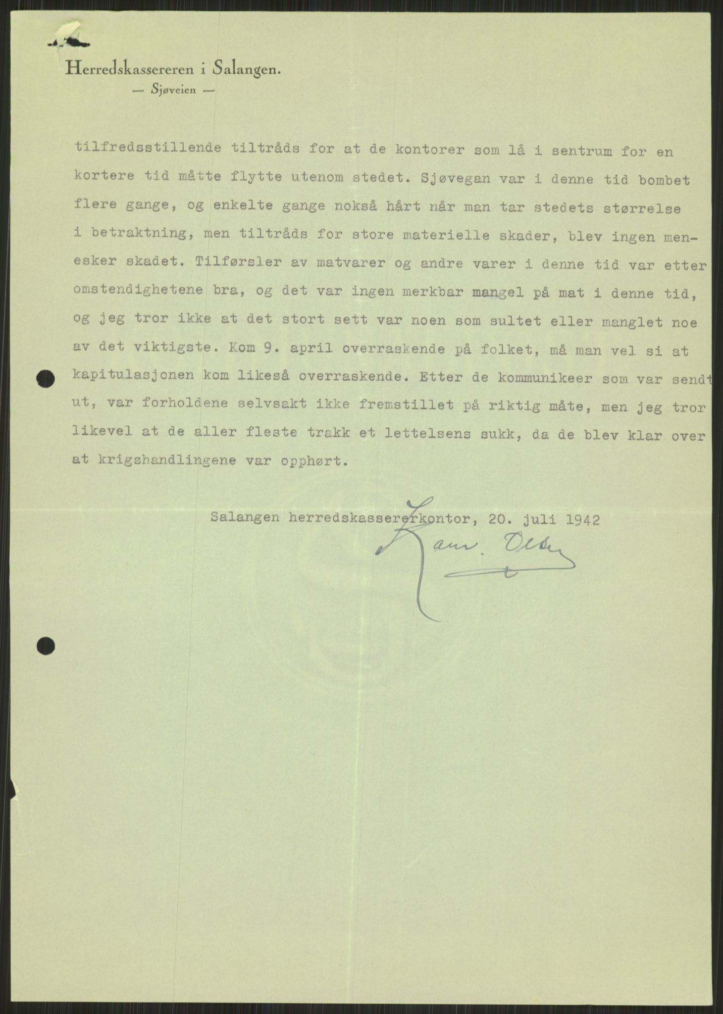 Forsvaret, Forsvarets krigshistoriske avdeling, AV/RA-RAFA-2017/Y/Ya/L0017: II-C-11-31 - Fylkesmenn.  Rapporter om krigsbegivenhetene 1940., 1940, p. 641