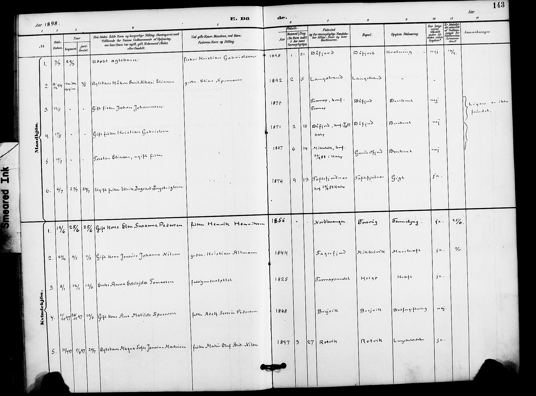 Karlsøy sokneprestembete, AV/SATØ-S-1299/H/Ha/Haa/L0012kirke: Parish register (official) no. 12, 1892-1902, p. 143