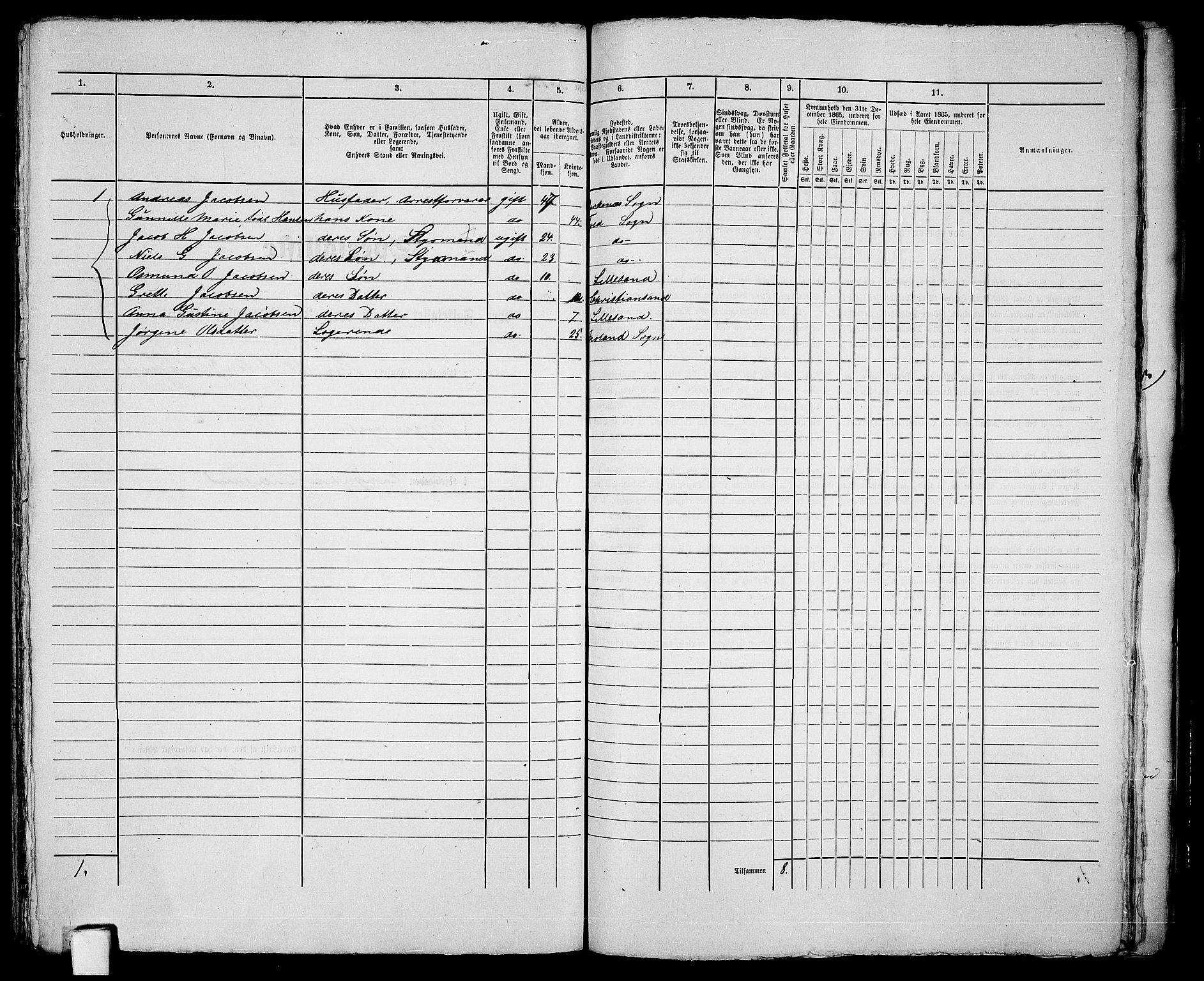 RA, 1865 census for Vestre Moland/Lillesand, 1865, p. 314