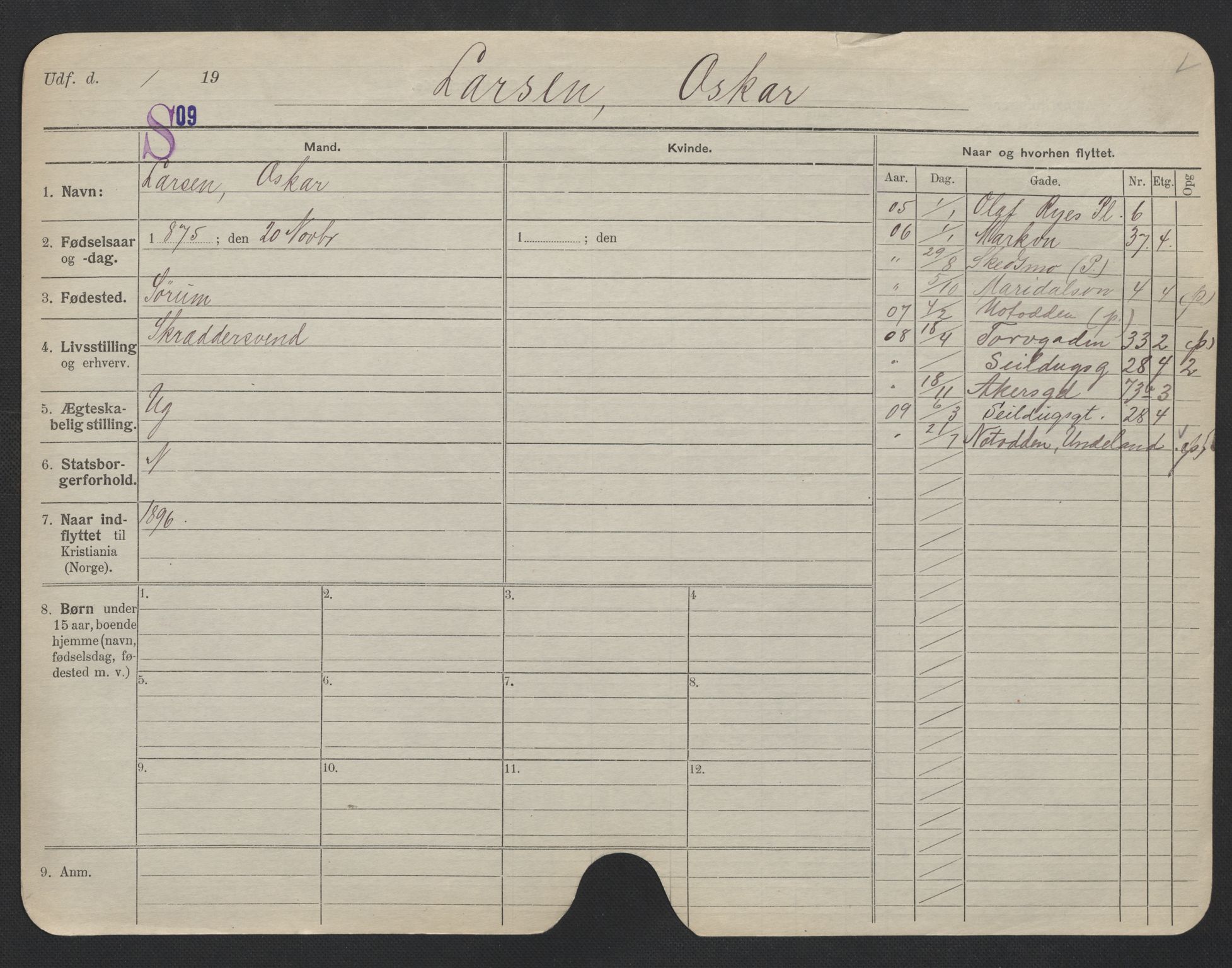 Oslo folkeregister, Registerkort, SAO/A-11715/F/Fa/Fac/L0006: Menn, 1906-1914, p. 1251a