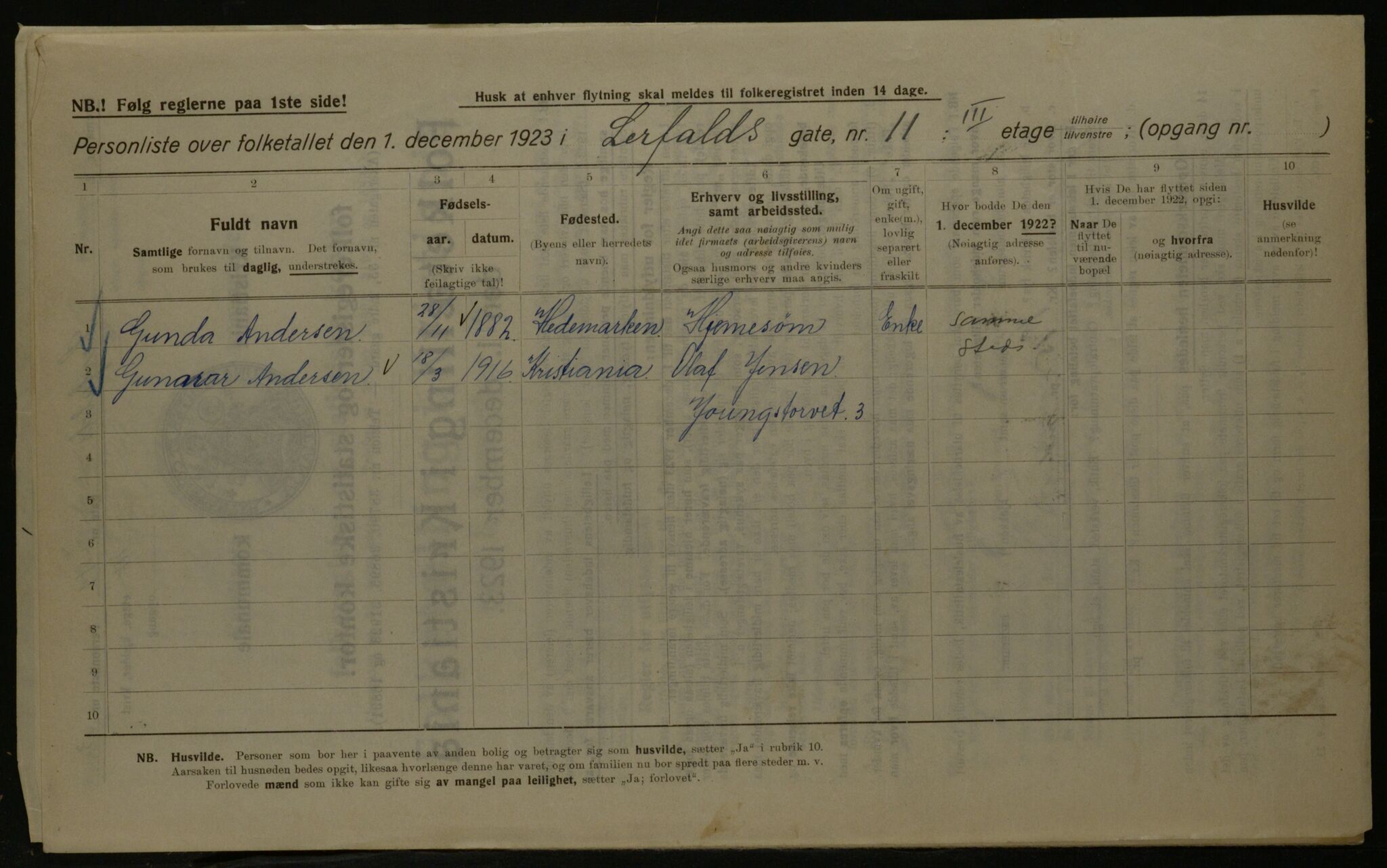 OBA, Municipal Census 1923 for Kristiania, 1923, p. 63682