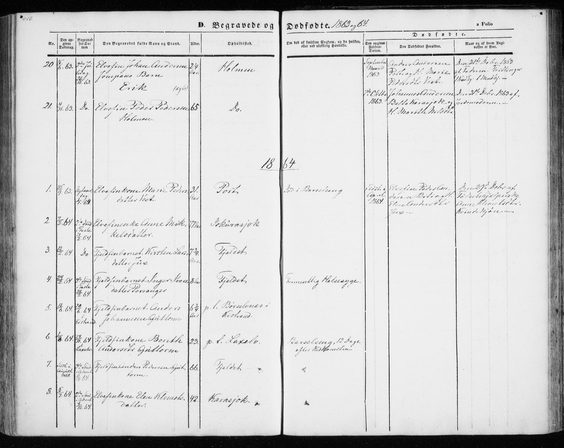 Kistrand/Porsanger sokneprestembete, SATØ/S-1351/H/Ha/L0012.kirke: Parish register (official) no. 12, 1843-1871, p. 416-417