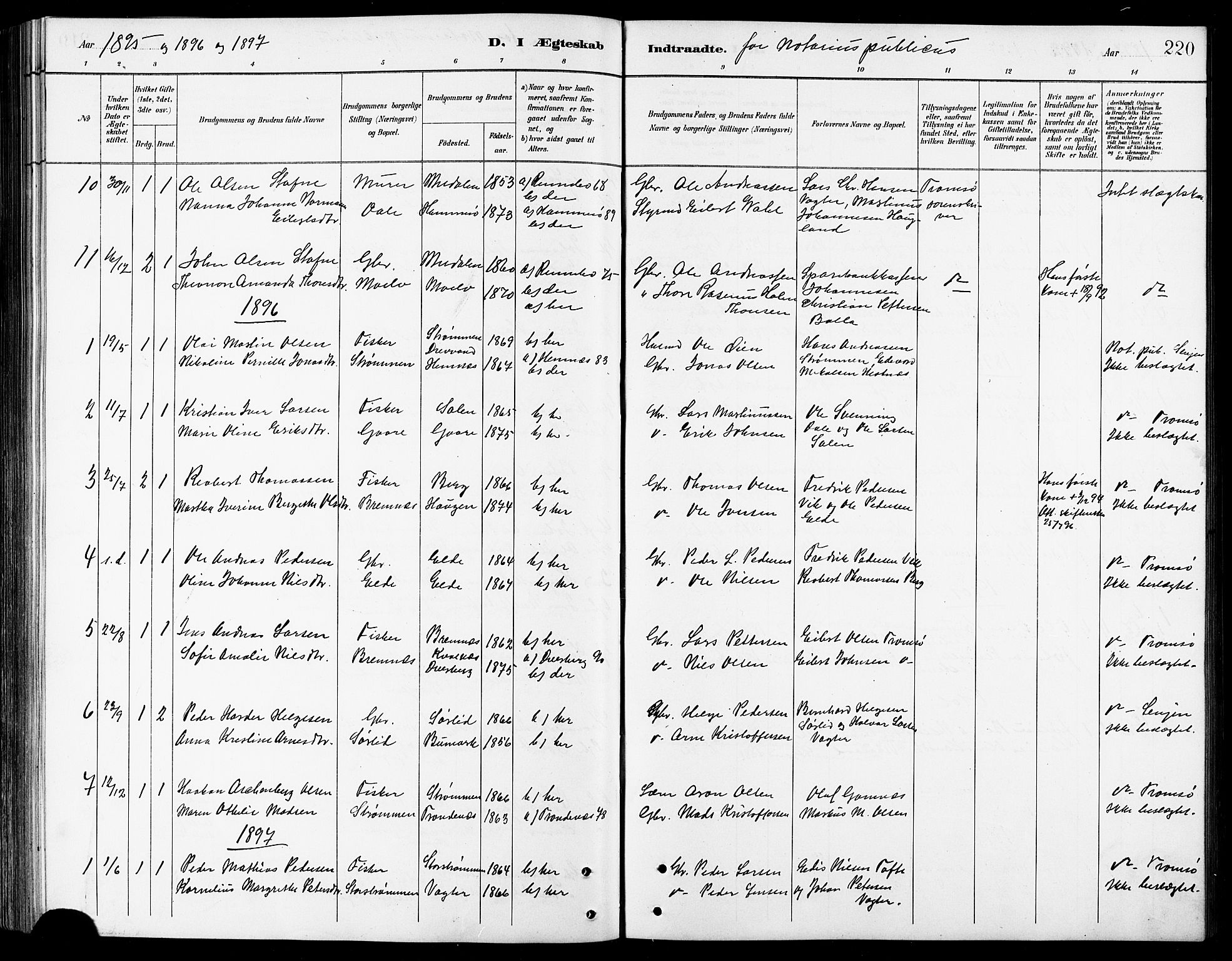 Kvæfjord sokneprestkontor, SATØ/S-1323/G/Ga/Gab/L0005klokker: Parish register (copy) no. 5, 1886-1911, p. 220