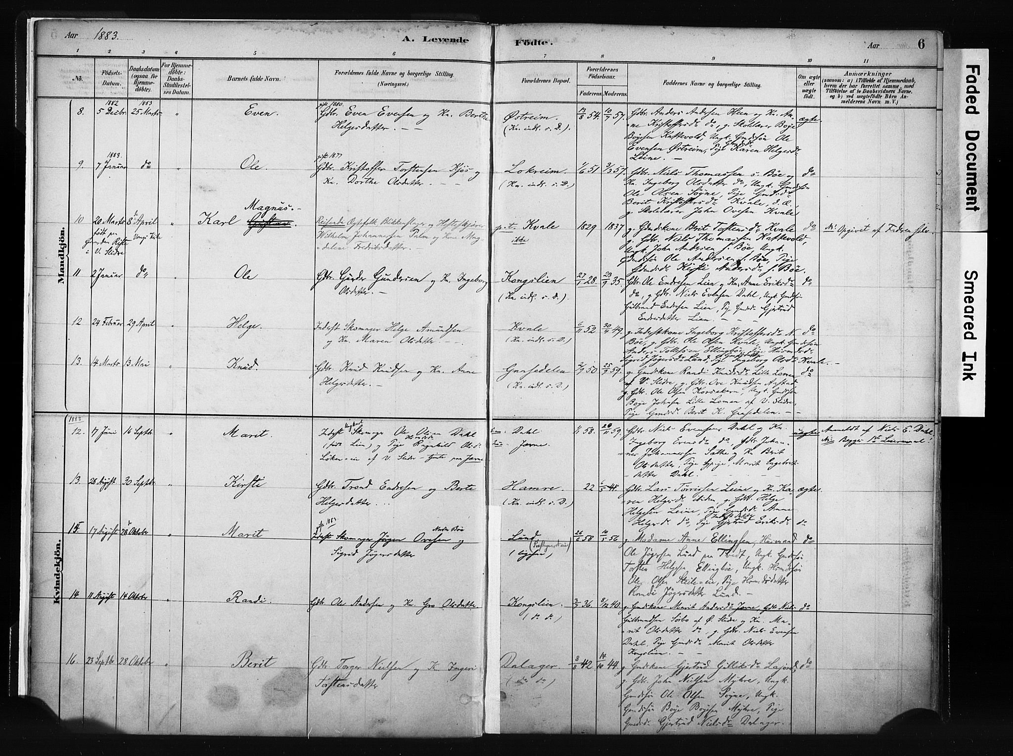 Vang prestekontor, Valdres, AV/SAH-PREST-140/H/Ha/L0008: Parish register (official) no. 8, 1882-1910, p. 6