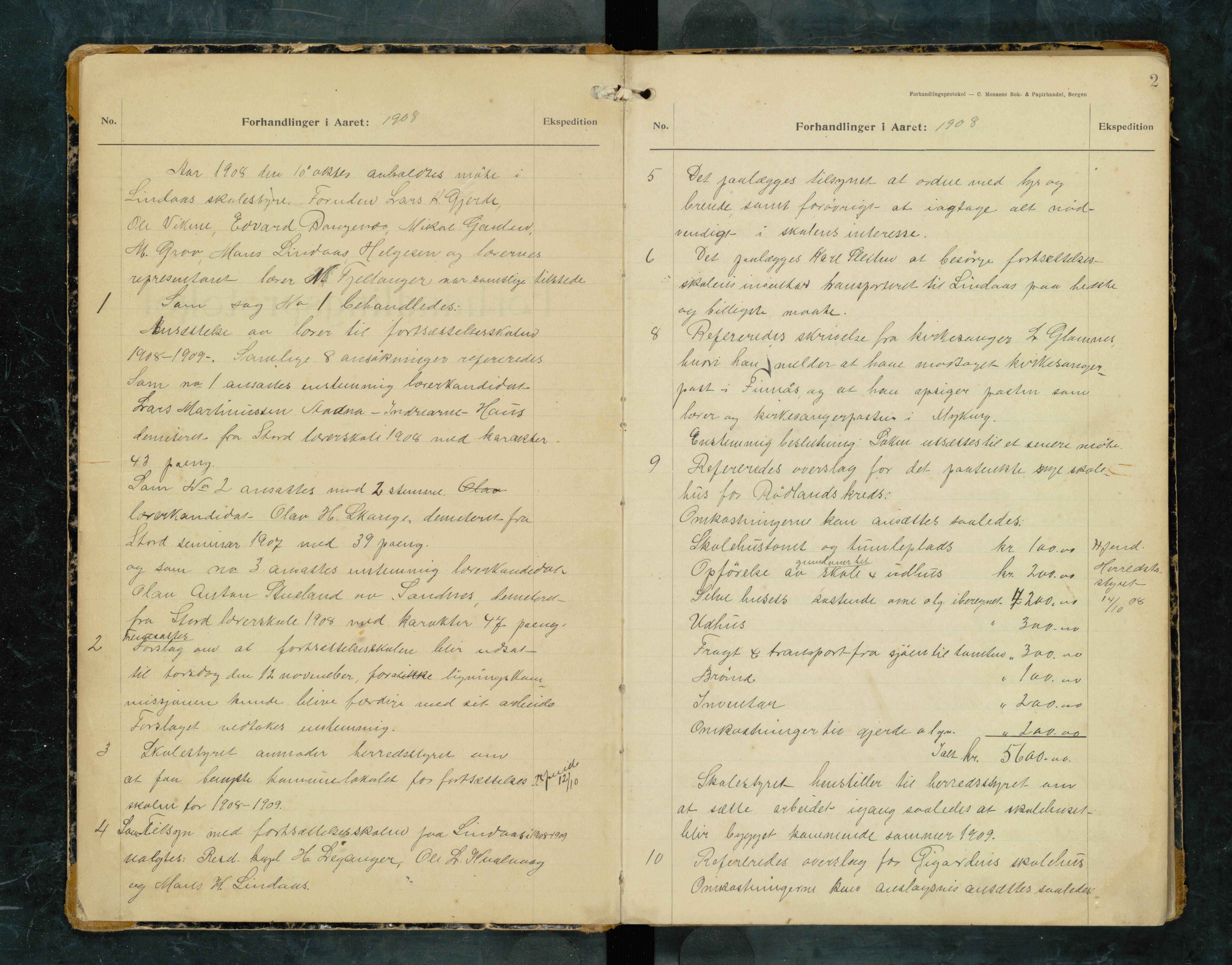 Lindås kommune. Skulestyret, IKAH/1263-211/A/Aa/L0005: Møtebok for Lindås skulestyre, 1909-1914