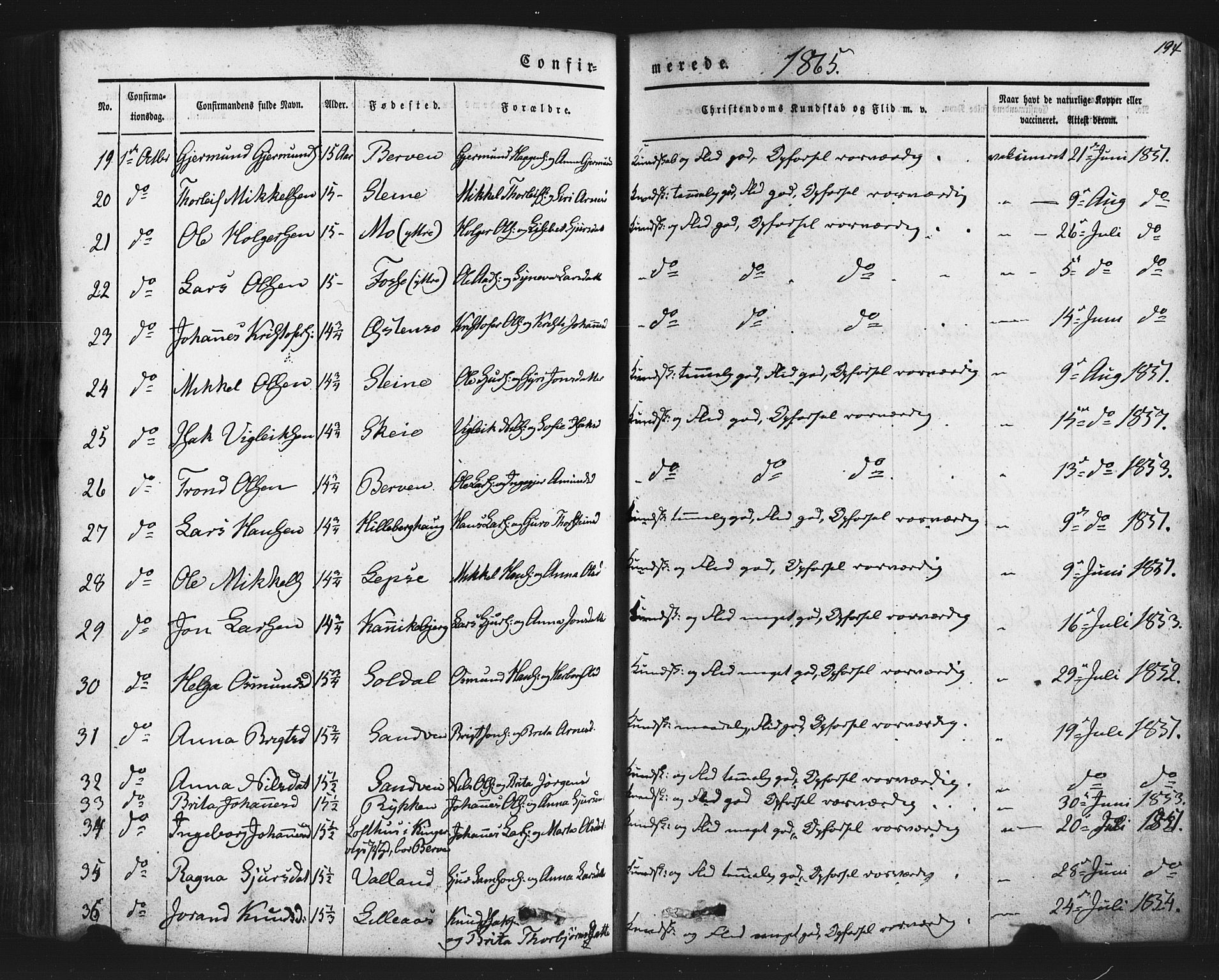 Kvam sokneprestembete, SAB/A-76201/H/Haa: Parish register (official) no. A 9, 1864-1879, p. 194