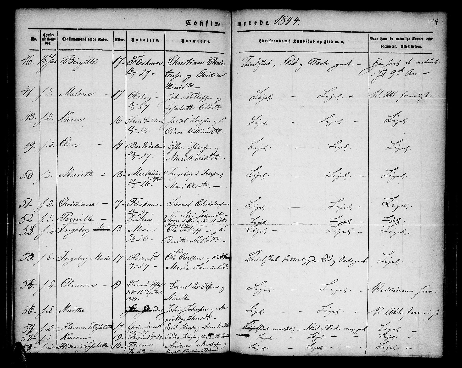 Lenvik sokneprestembete, SATØ/S-1310/H/Ha/Haa/L0004kirke: Parish register (official) no. 4, 1832-1844, p. 144