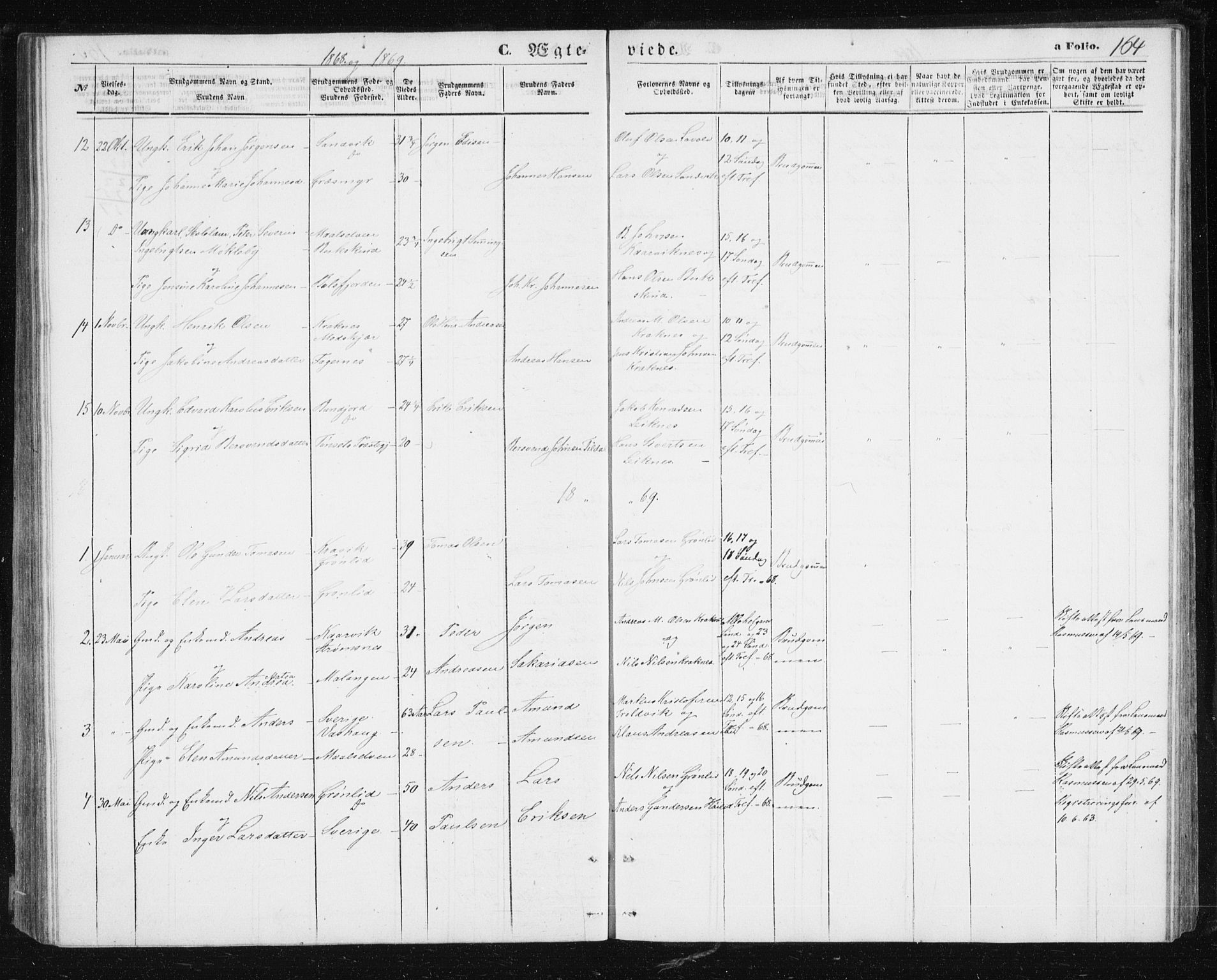 Lenvik sokneprestembete, SATØ/S-1310/H/Ha/Hab/L0004klokker: Parish register (copy) no. 4, 1859-1869, p. 164