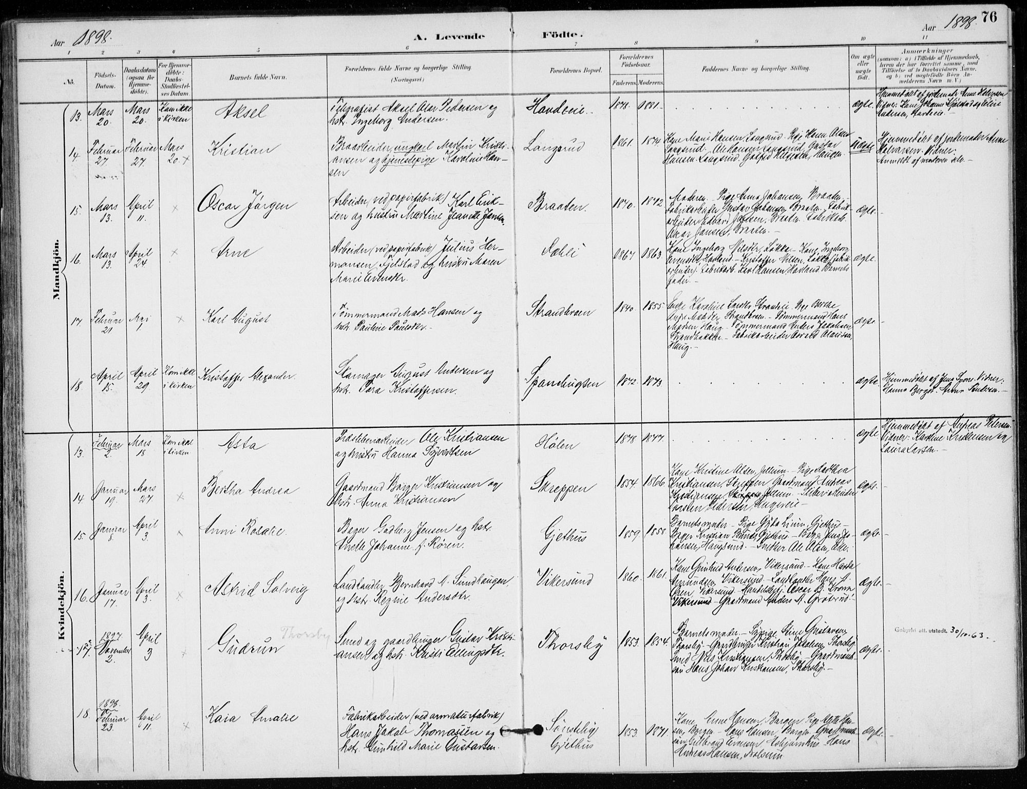 Modum kirkebøker, AV/SAKO-A-234/F/Fa/L0012: Parish register (official) no. 12, 1890-1898, p. 76