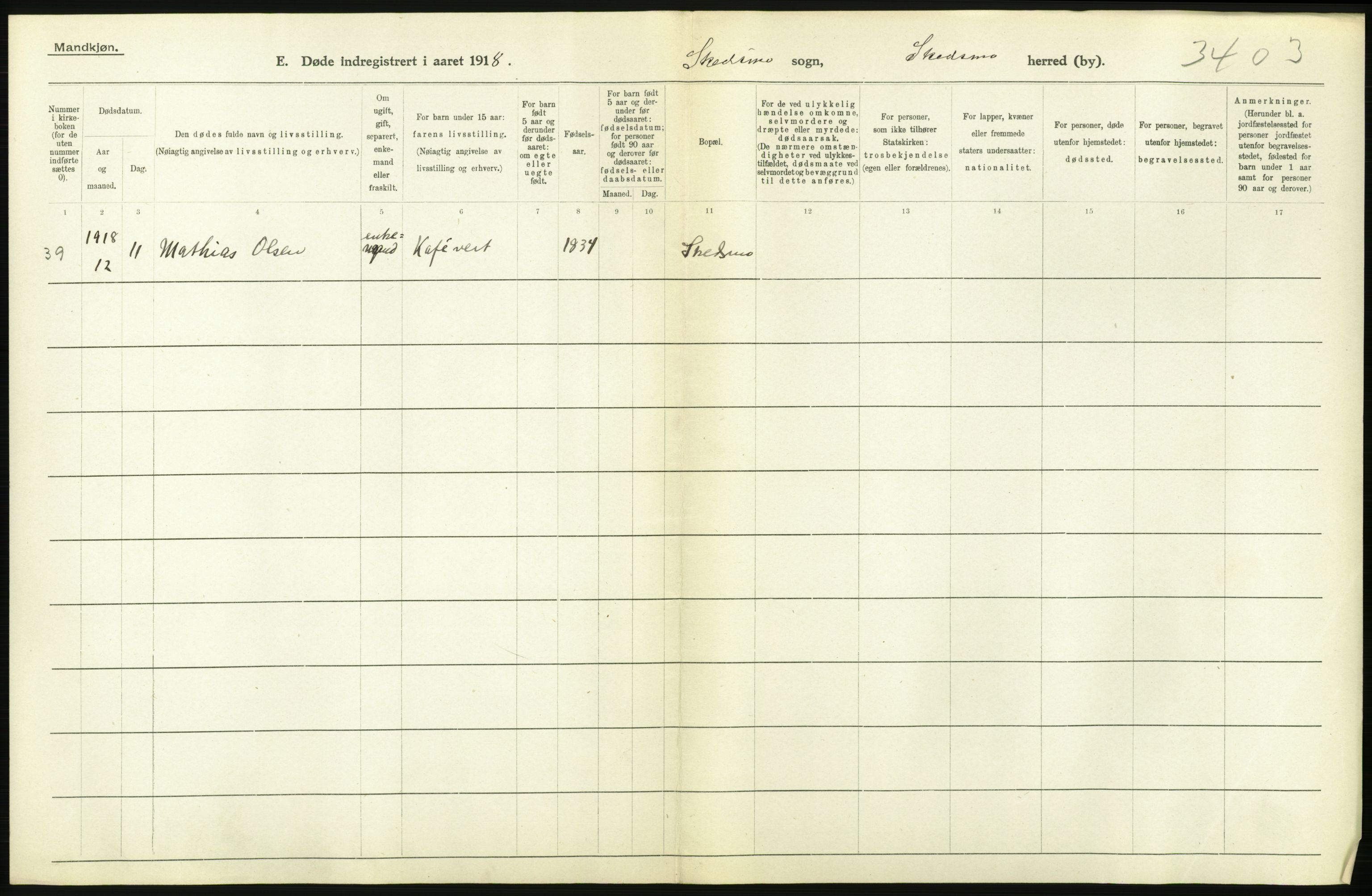 Statistisk sentralbyrå, Sosiodemografiske emner, Befolkning, AV/RA-S-2228/D/Df/Dfb/Dfbh/L0006: Akershus fylke: Døde. Bygder og byer., 1918, p. 274