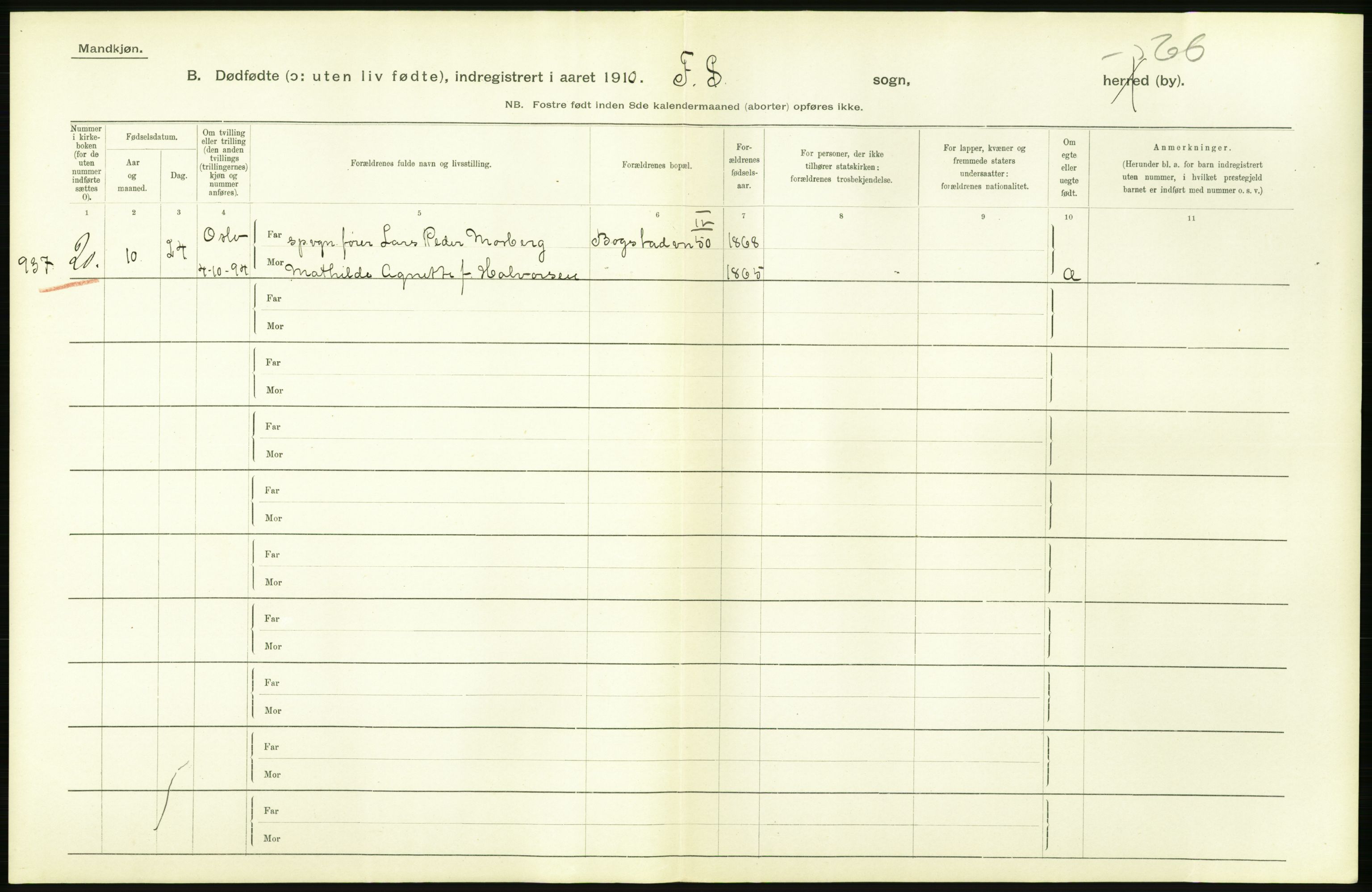 Statistisk sentralbyrå, Sosiodemografiske emner, Befolkning, AV/RA-S-2228/D/Df/Dfa/Dfah/L0009: Kristiania: Gifte og dødfødte., 1910, p. 730