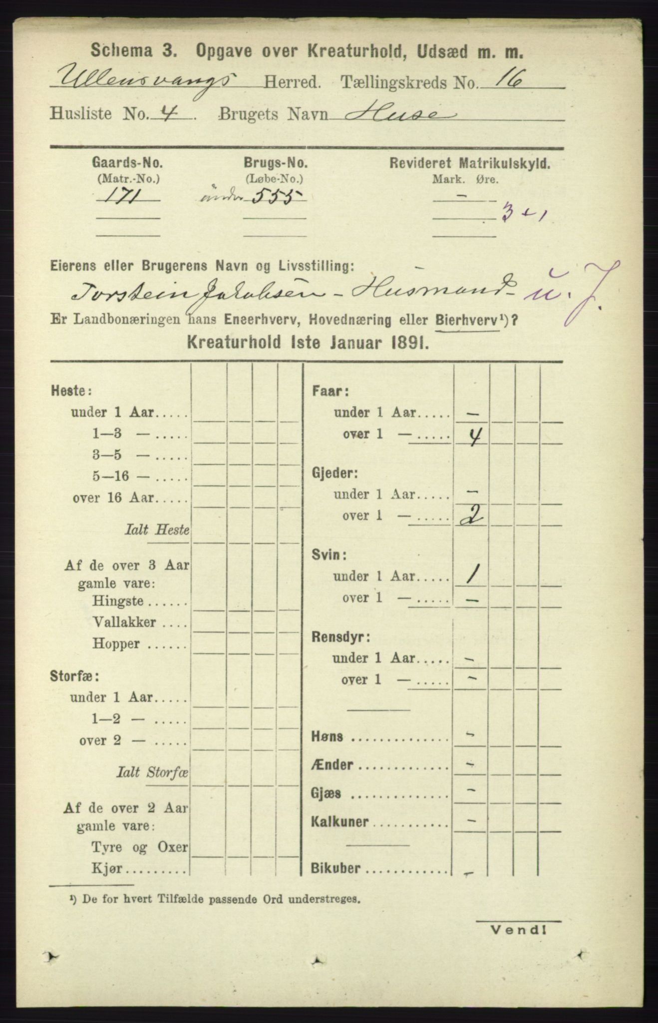 RA, 1891 census for 1230 Ullensvang, 1891, p. 8520