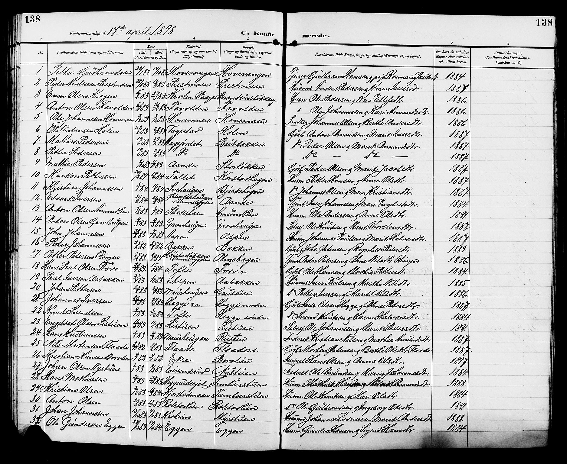 Sør-Fron prestekontor, AV/SAH-PREST-010/H/Ha/Hab/L0004: Parish register (copy) no. 4, 1896-1911, p. 138